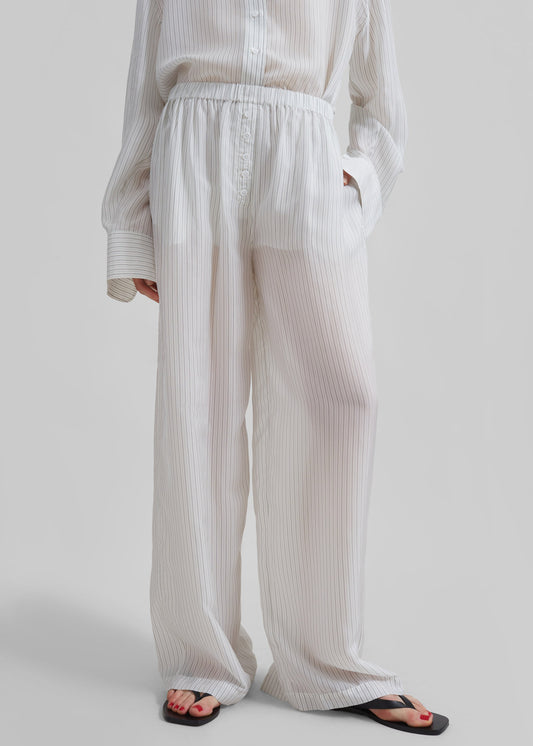 Brenna Double Striped Wide Pants - White/Black Stripe