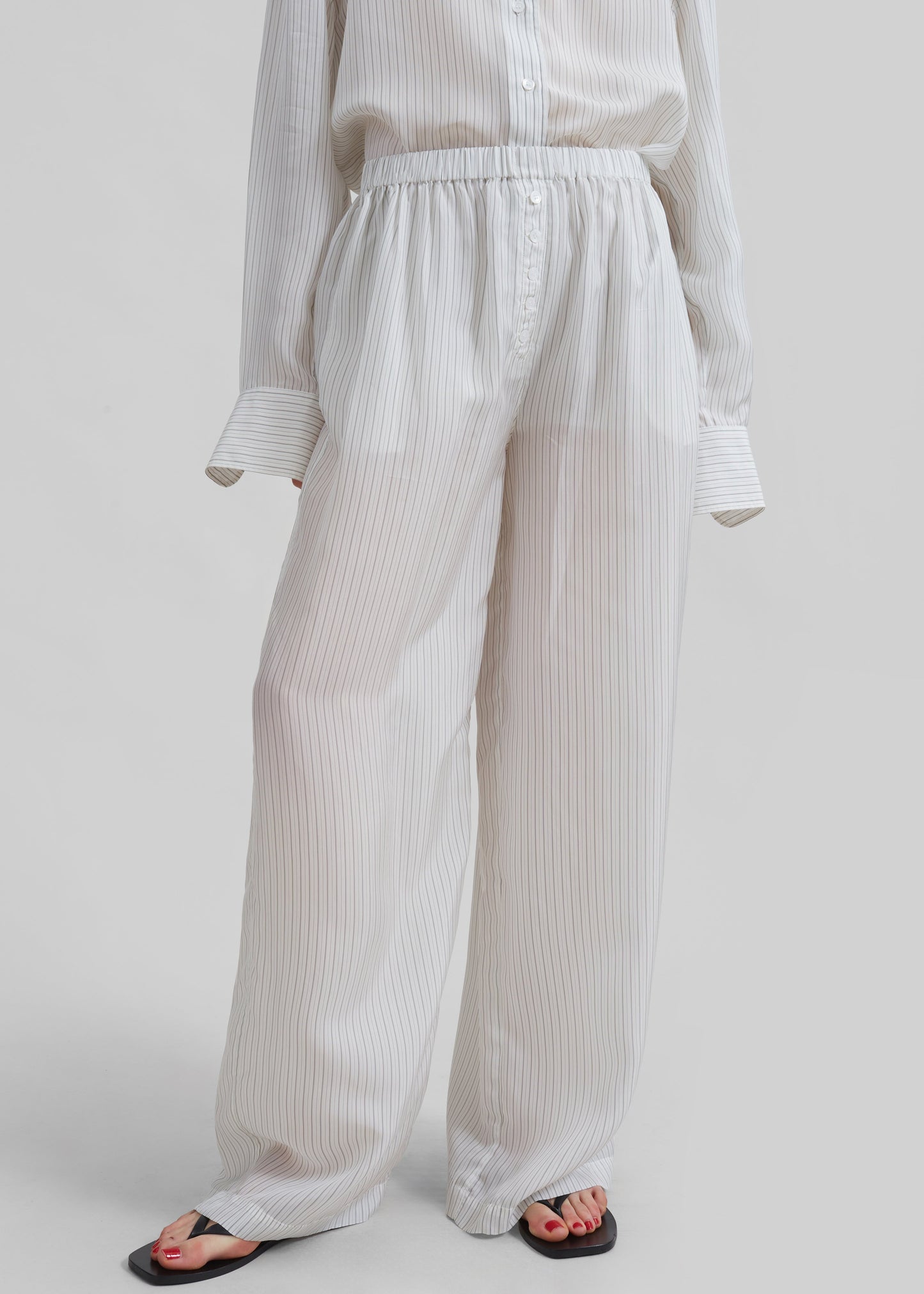 Brenna Double Striped Wide Pants - White/Black Stripe
