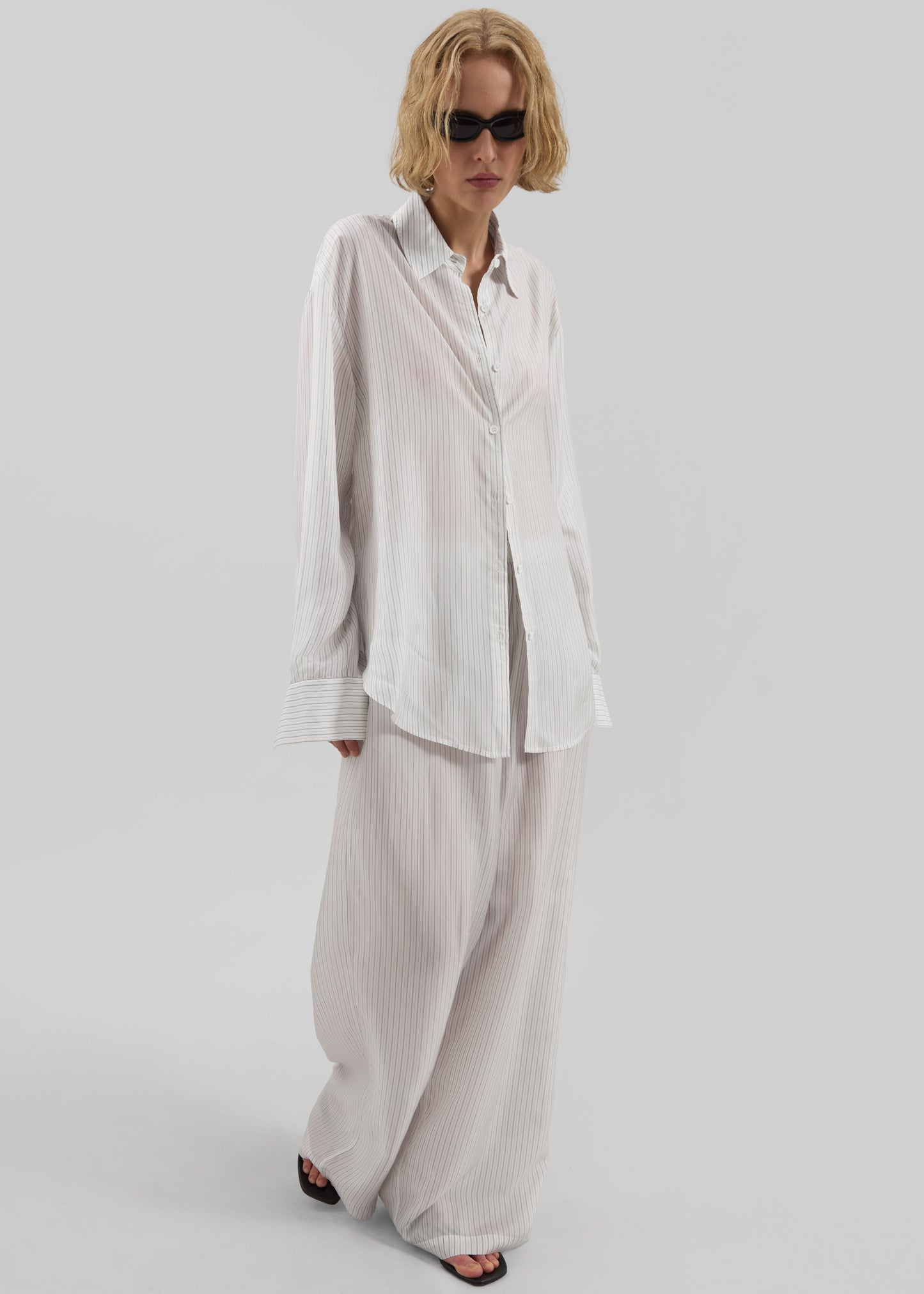 Brenna Double Striped Wide Pants - White/Black Stripe