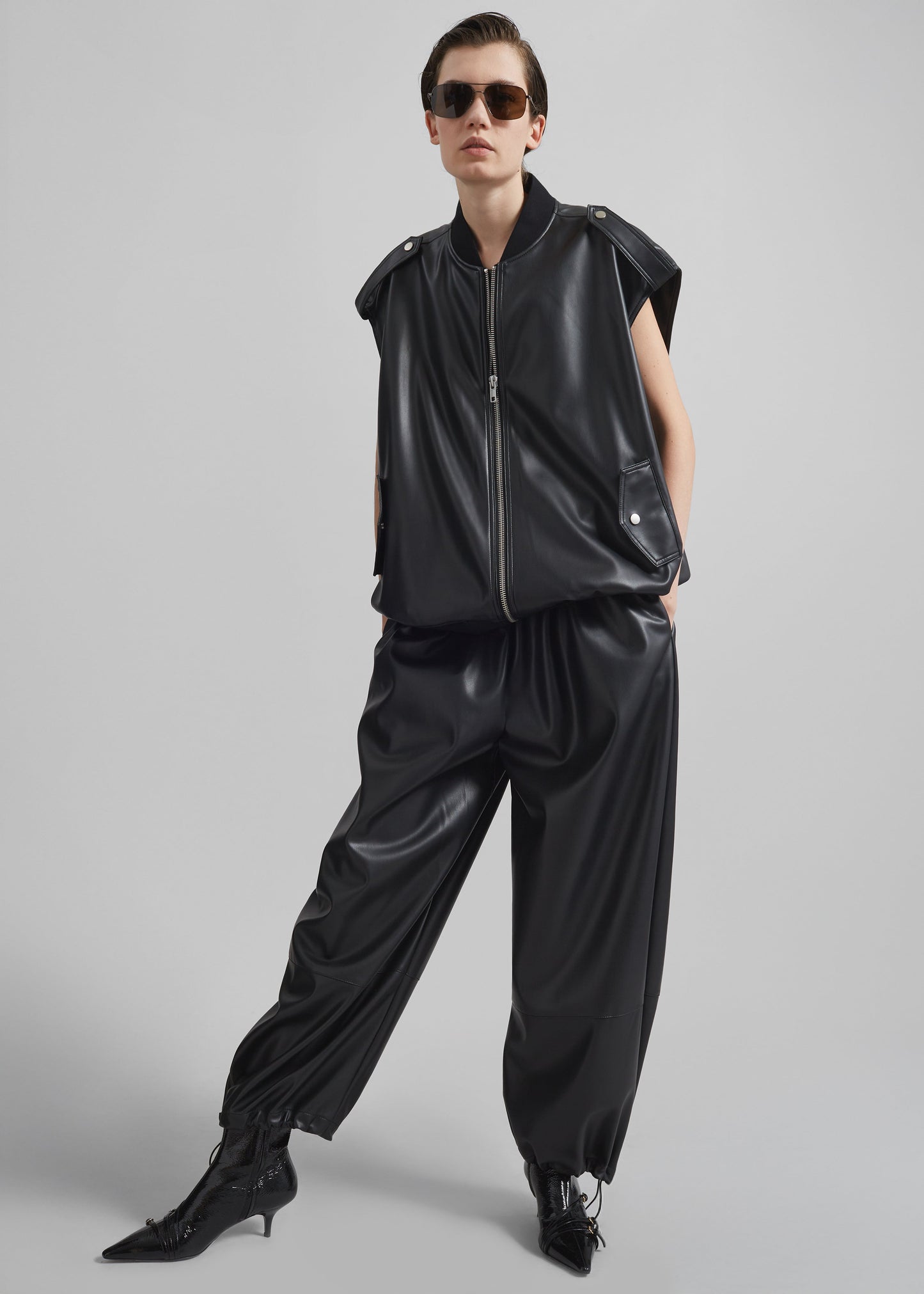 Briar Faux Leather Balloon Pants - Black