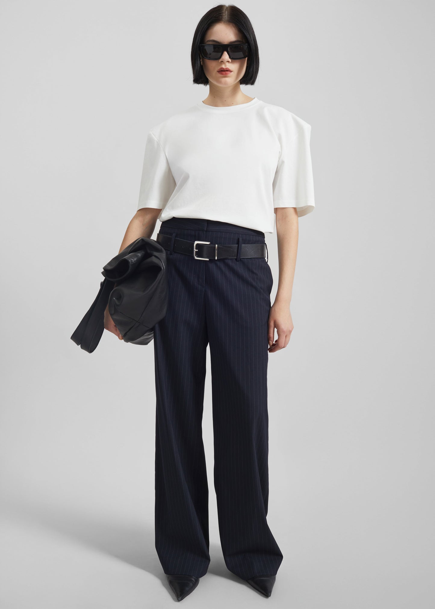 Camlez Low Belt Loop Trousers - Navy Pinstripe