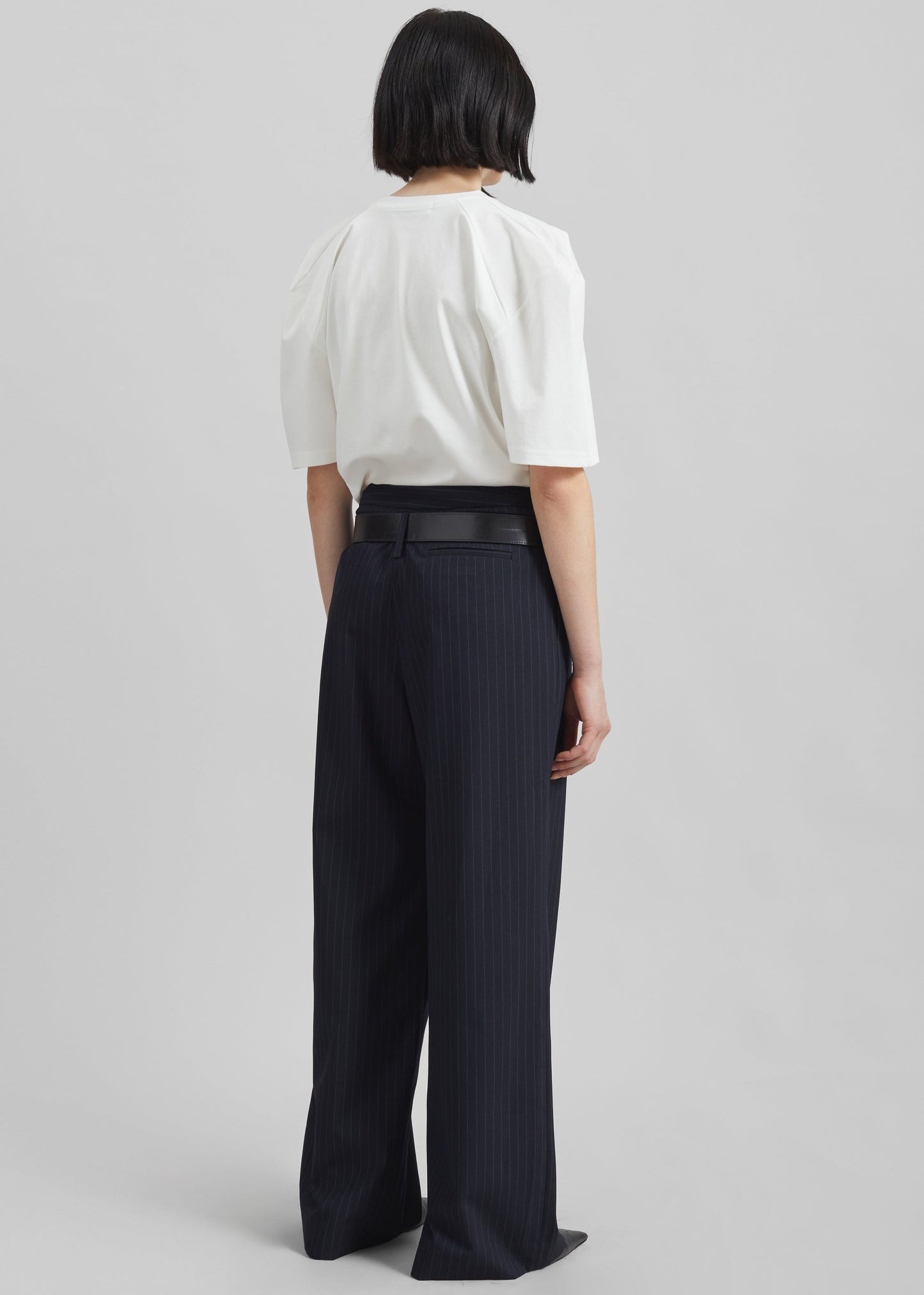 Camlez Low Belt Loop Trousers - Navy Pinstripe