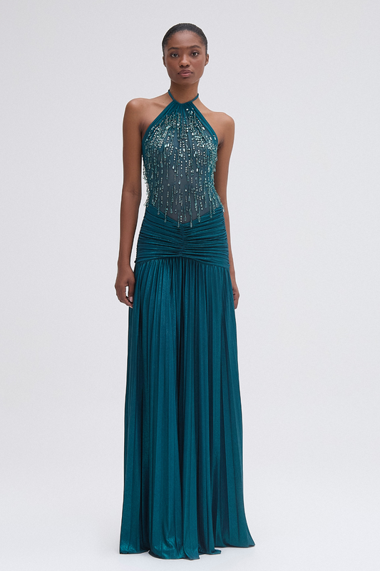 Hand-Beaded Tulle and Jersey Gown