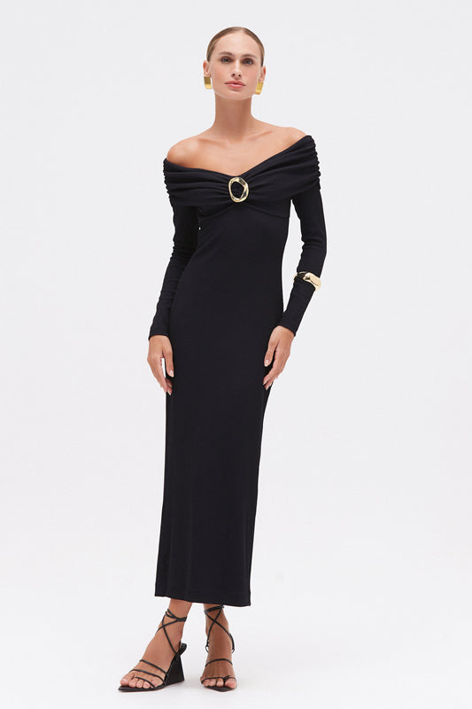 GRACE KNIT DRAPED MIDI DRESS