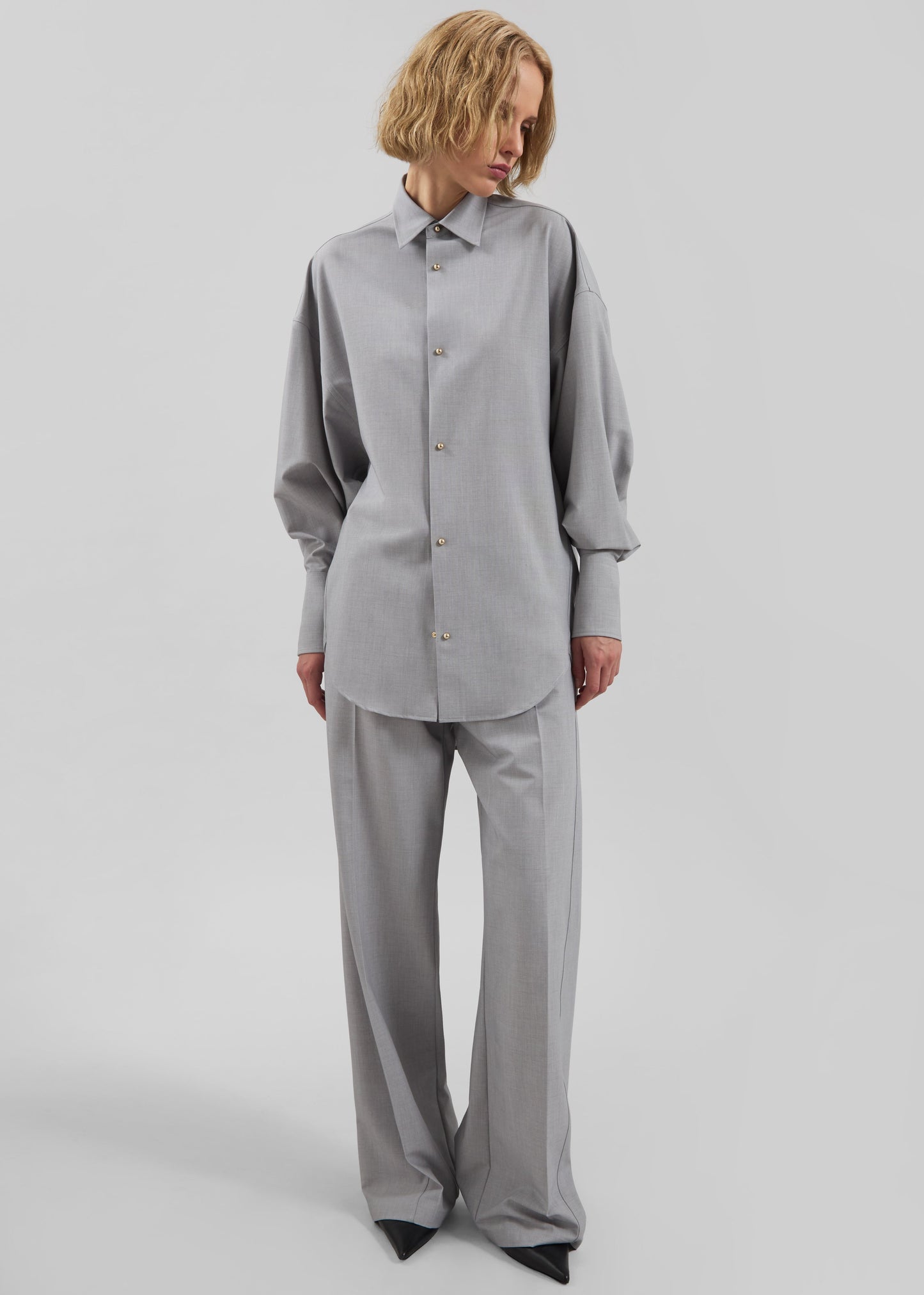 Darkpark Iris Viscose Wool Paper Bags Pants - Light Grey