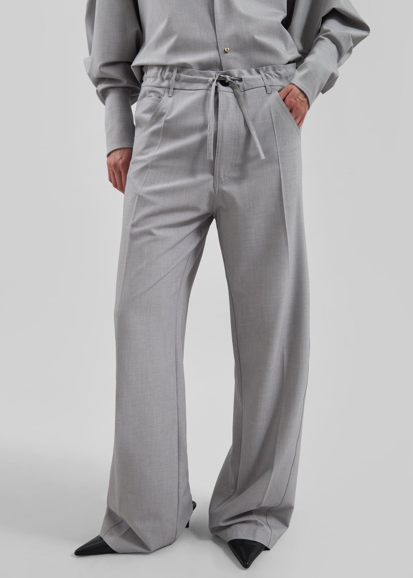 Darkpark Iris Viscose Wool Paper Bags Pants - Light Grey