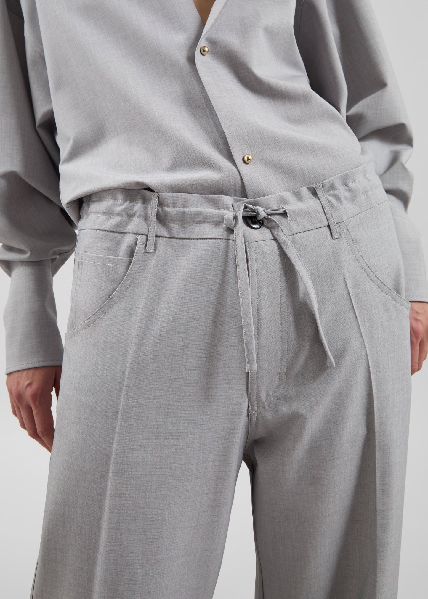 Darkpark Iris Viscose Wool Paper Bags Pants - Light Grey