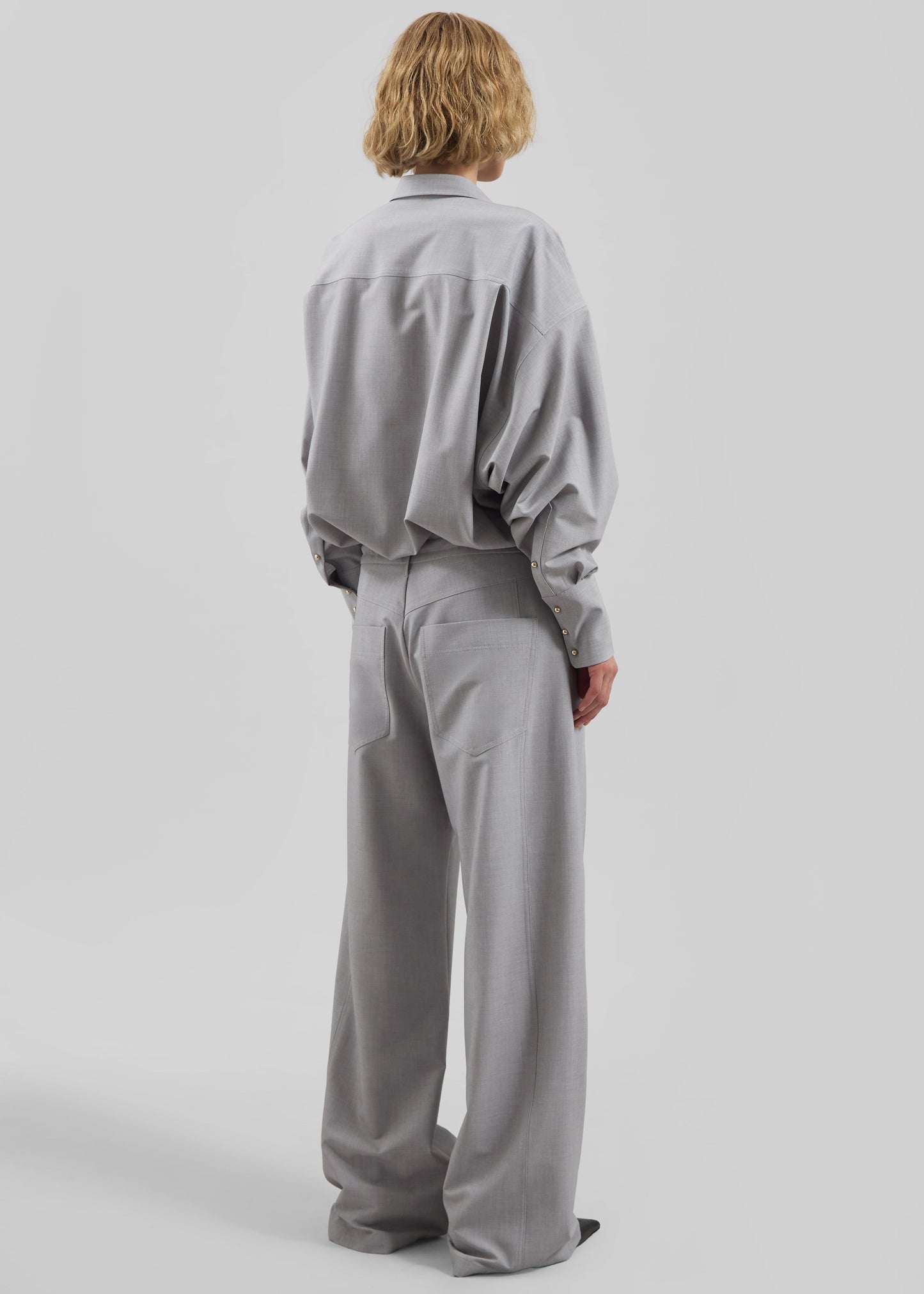 Darkpark Iris Viscose Wool Paper Bags Pants - Light Grey