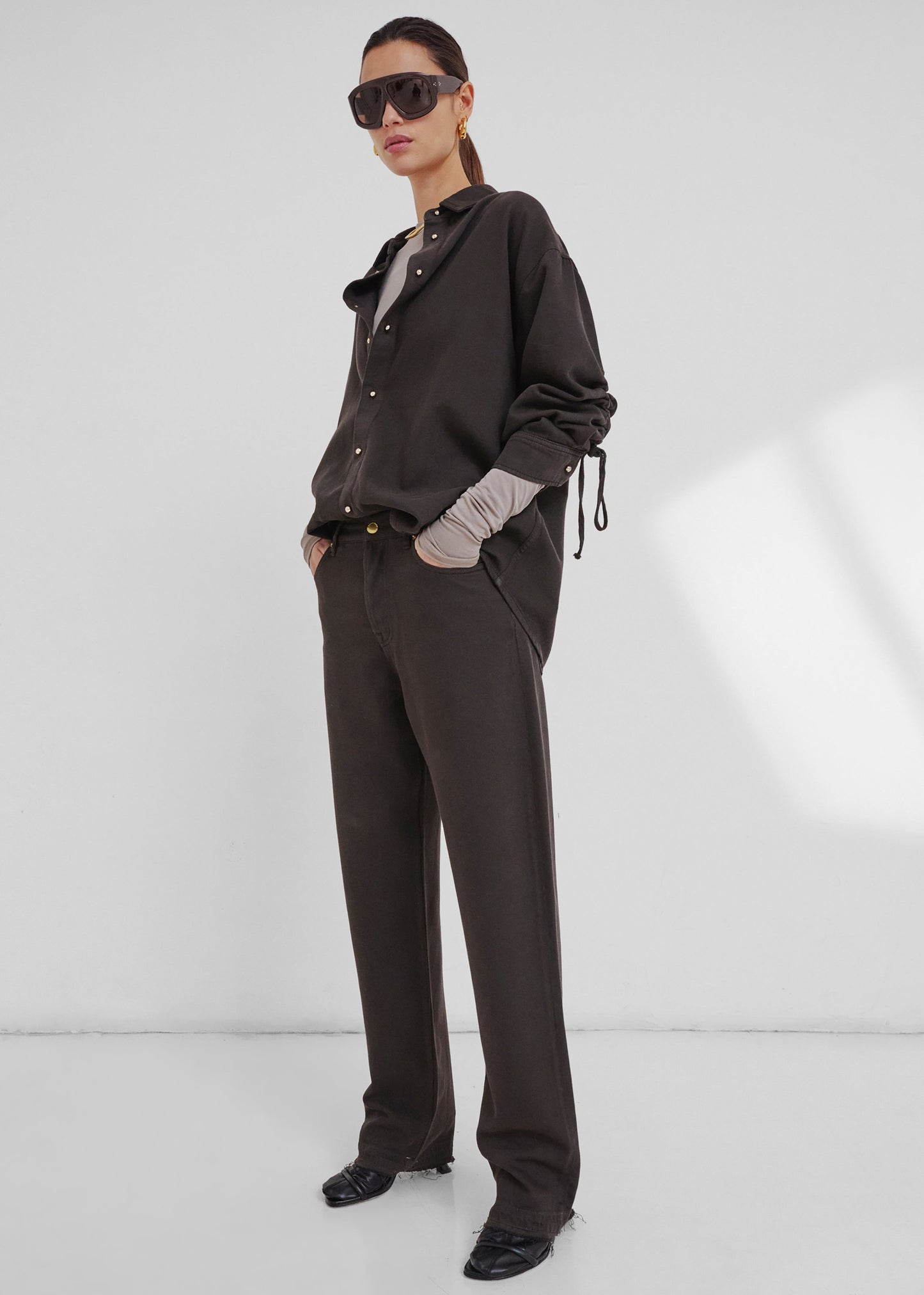 Darkpark Keanu Denim Rouche Shirt - Dark Brown