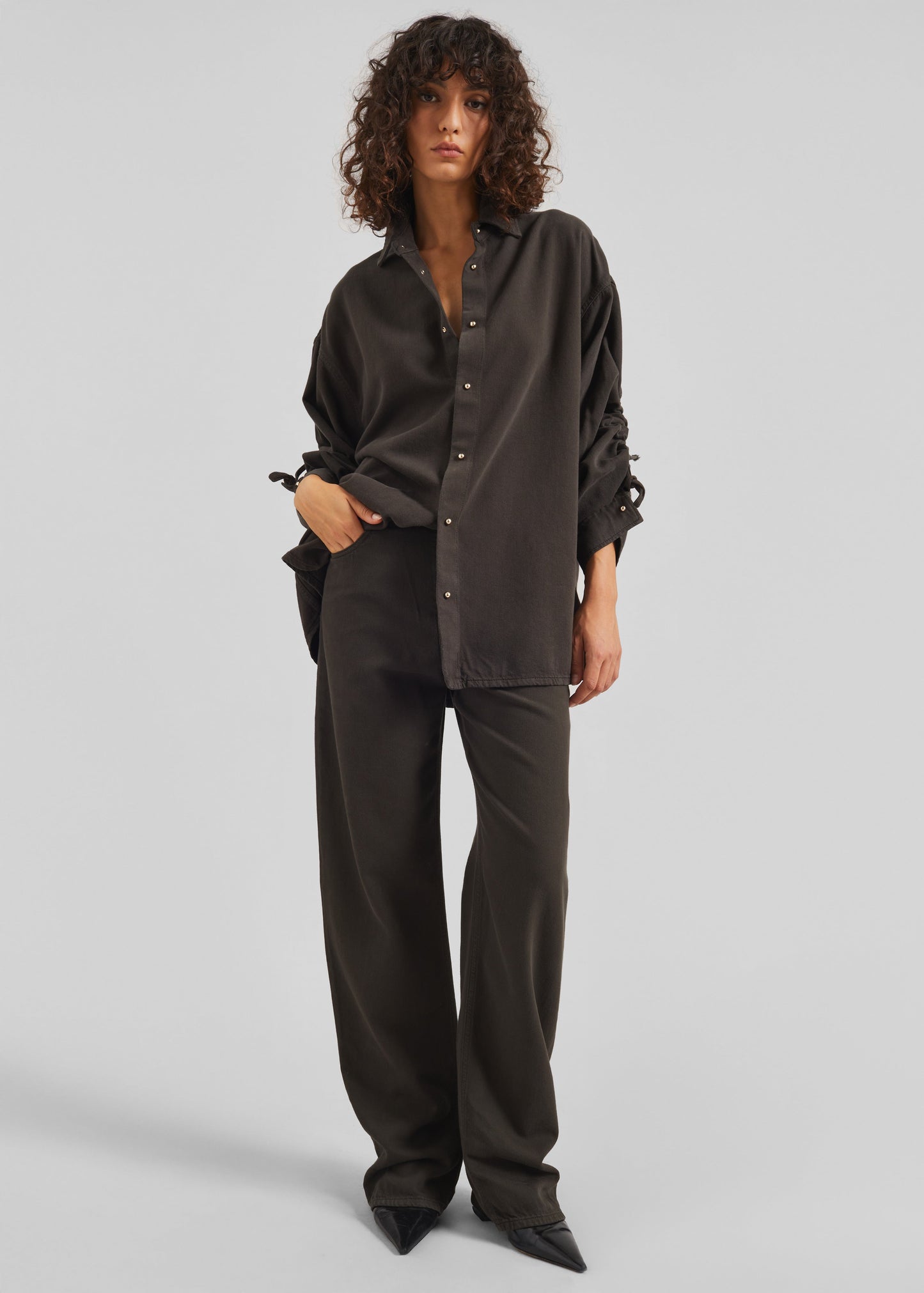 Darkpark Keanu Denim Rouche Shirt - Dark Brown