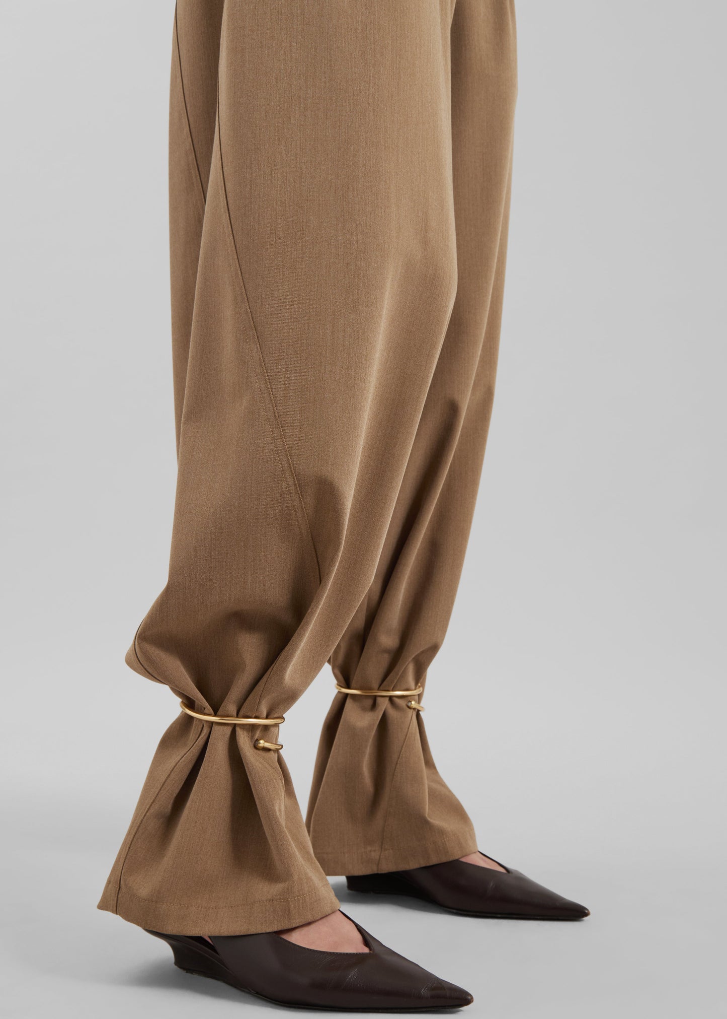 Darkpark Phebe Cuff Adorned Wide-Leg Wool Pants - Beige