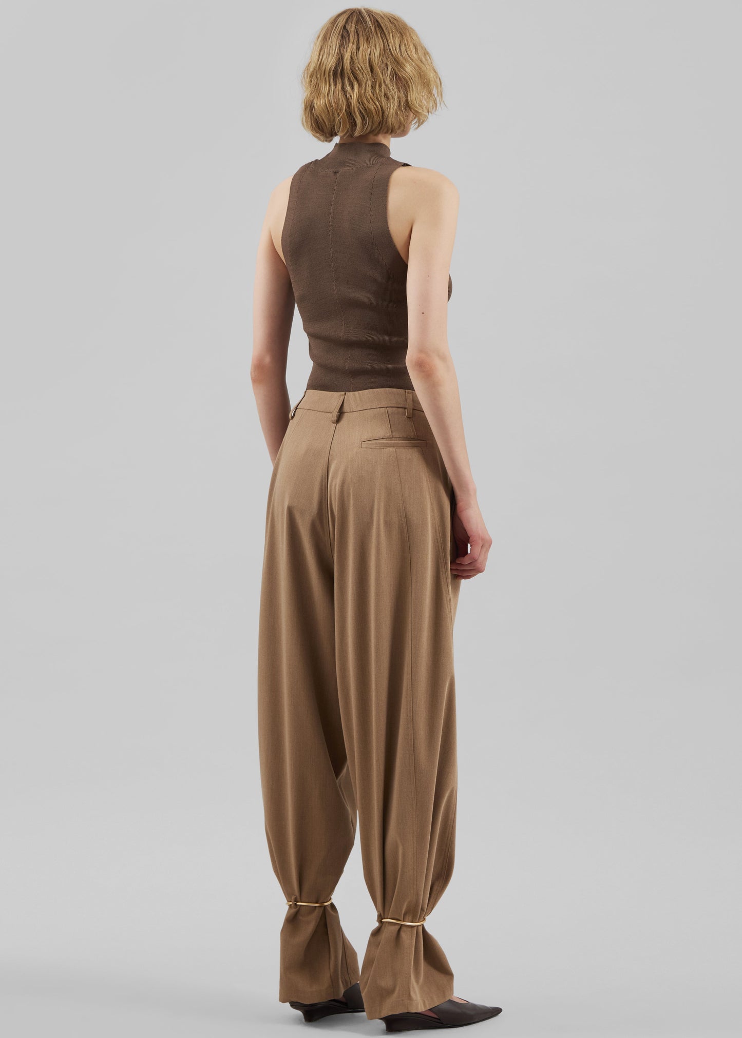 Darkpark Phebe Cuff Adorned Wide-Leg Wool Pants - Beige
