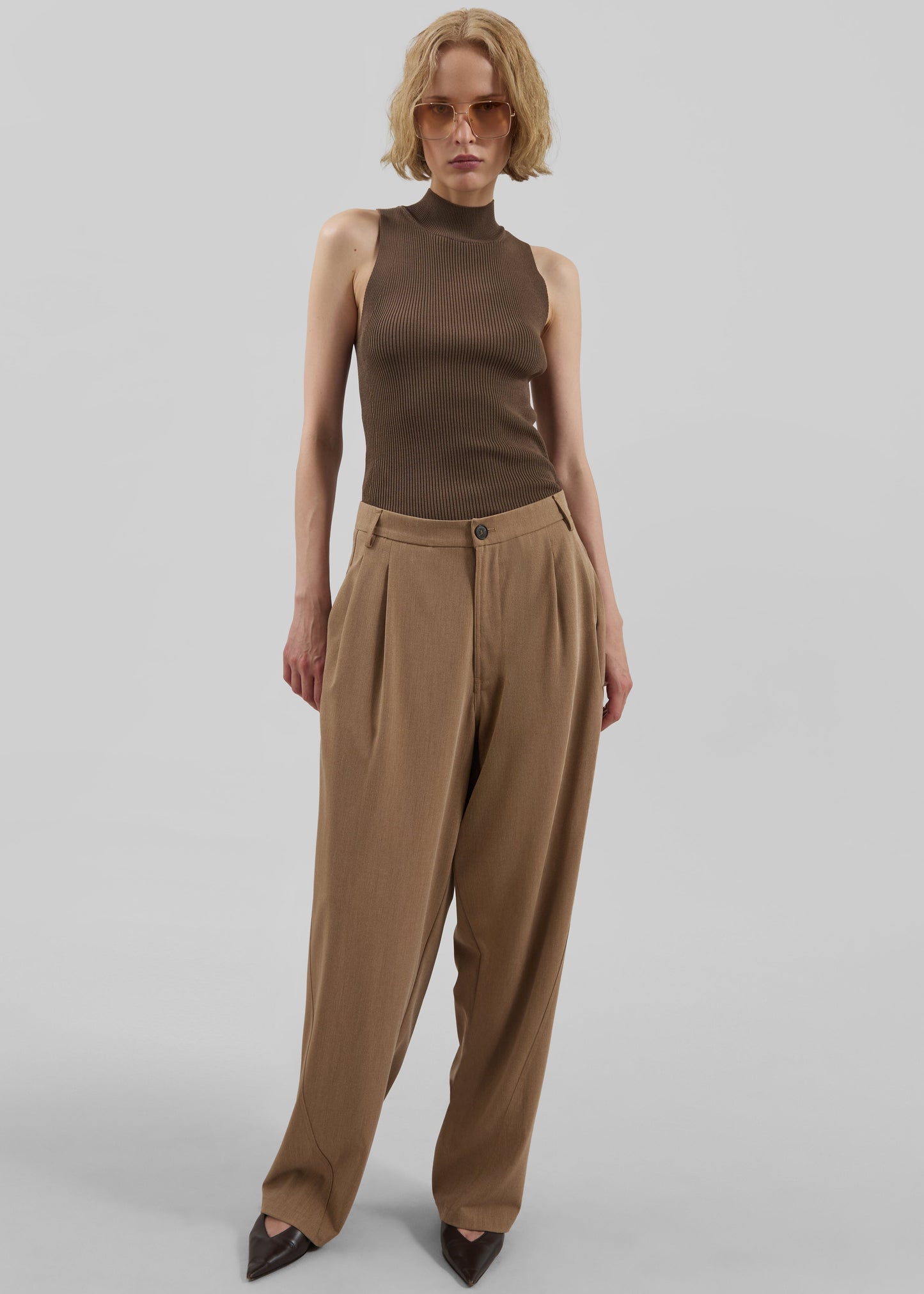 Darkpark Phebe Cuff Adorned Wide-Leg Wool Pants - Beige