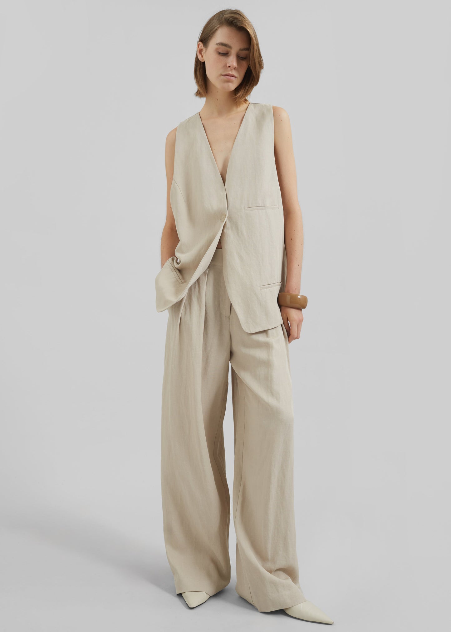 Daytona Pleated Linen Trousers - Cement