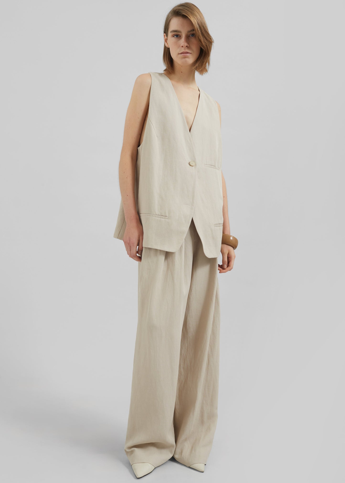 Daytona Pleated Linen Trousers - Cement