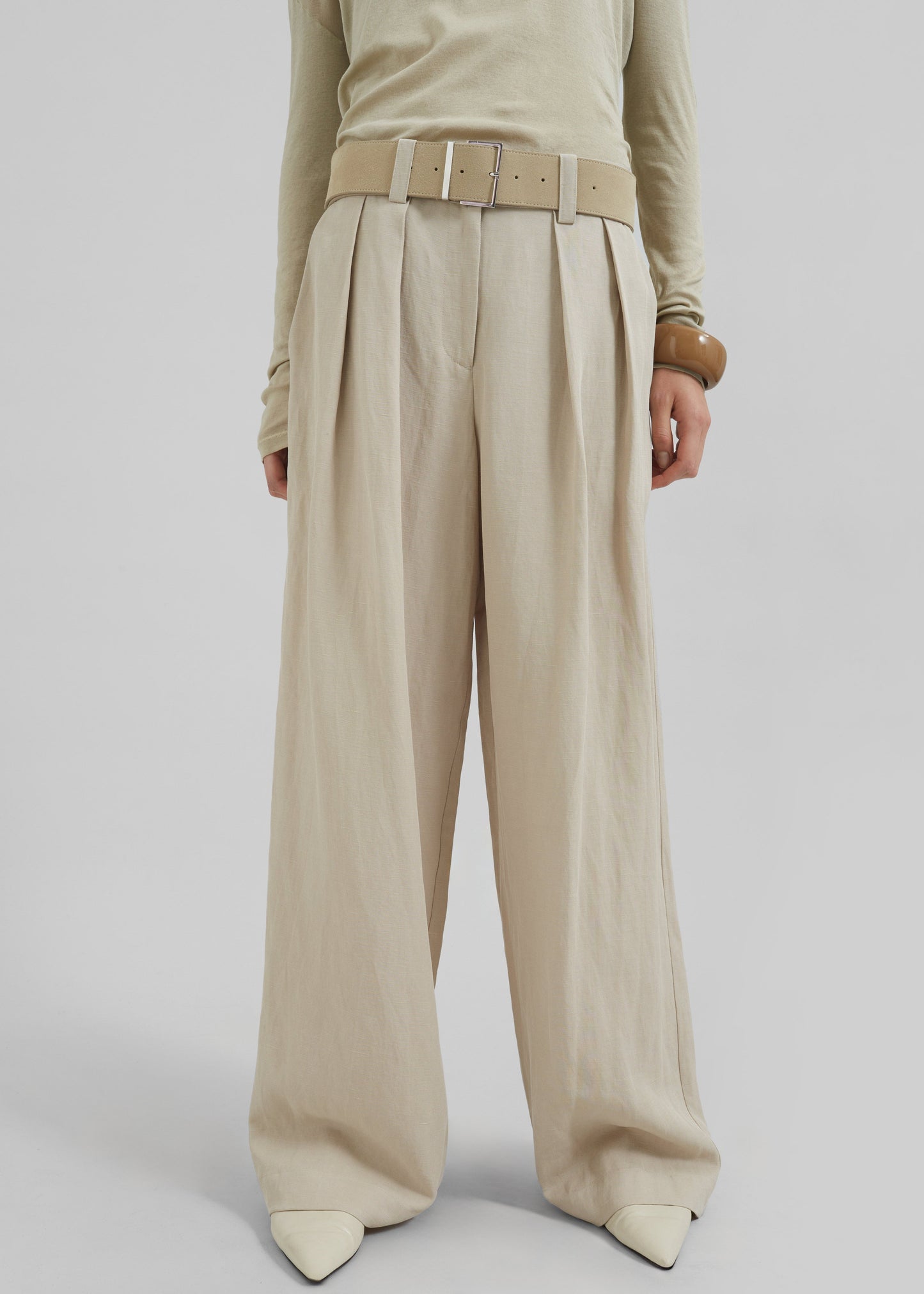 Daytona Pleated Linen Trousers - Cement