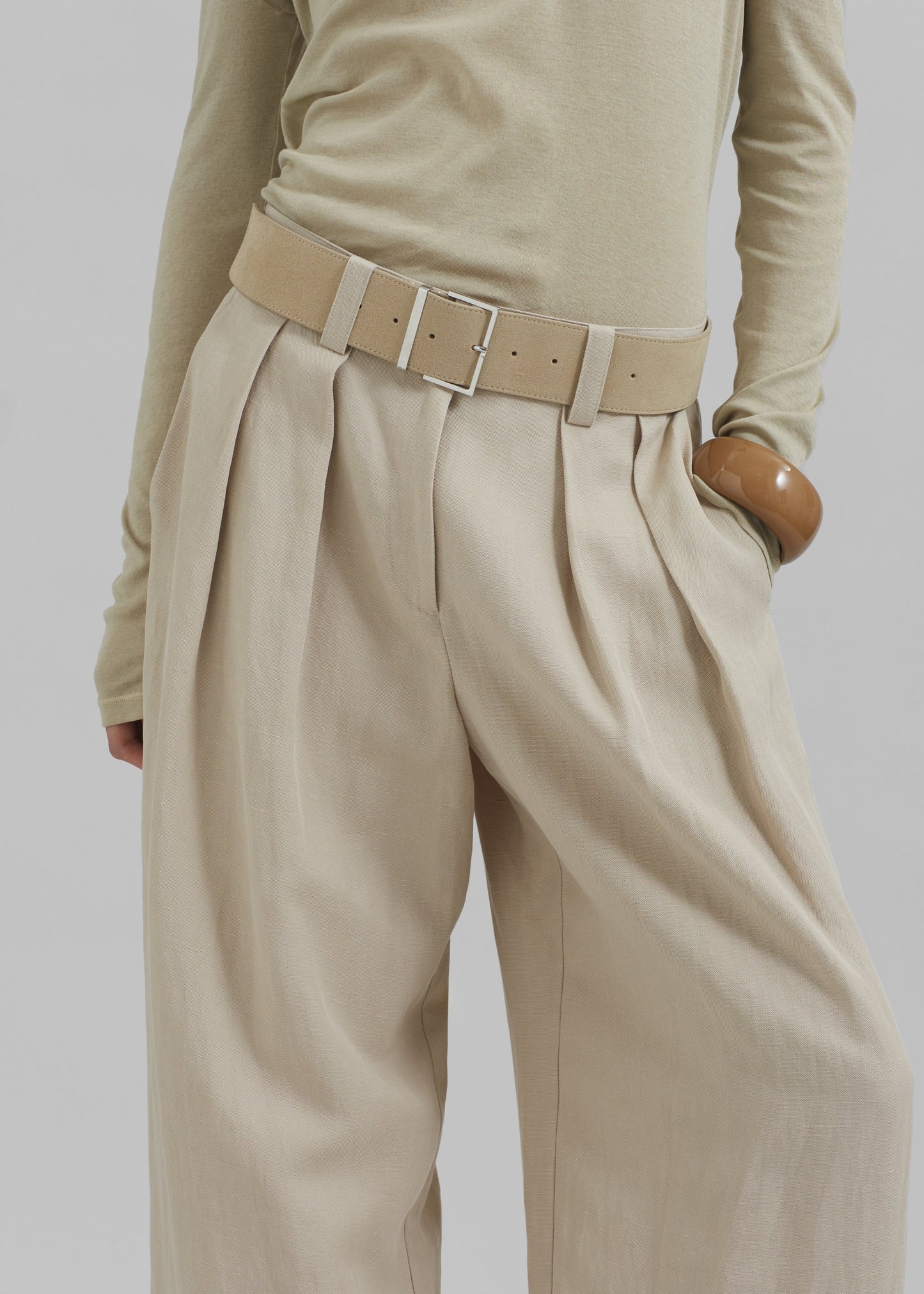 Daytona Pleated Linen Trousers - Cement