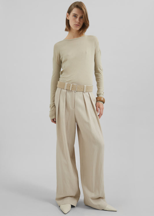 Daytona Pleated Linen Trousers - Cement
