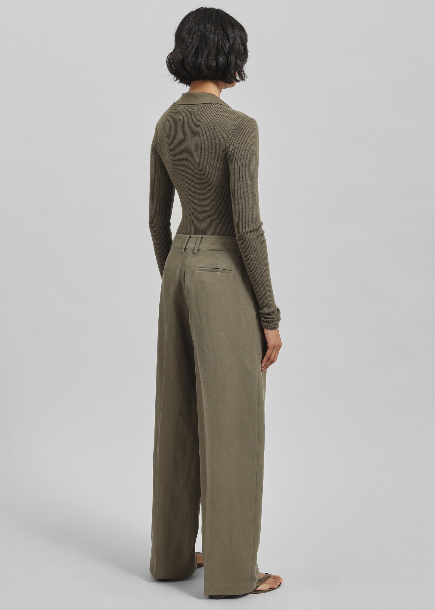 Daytona Pleated Linen Trousers - Khaki