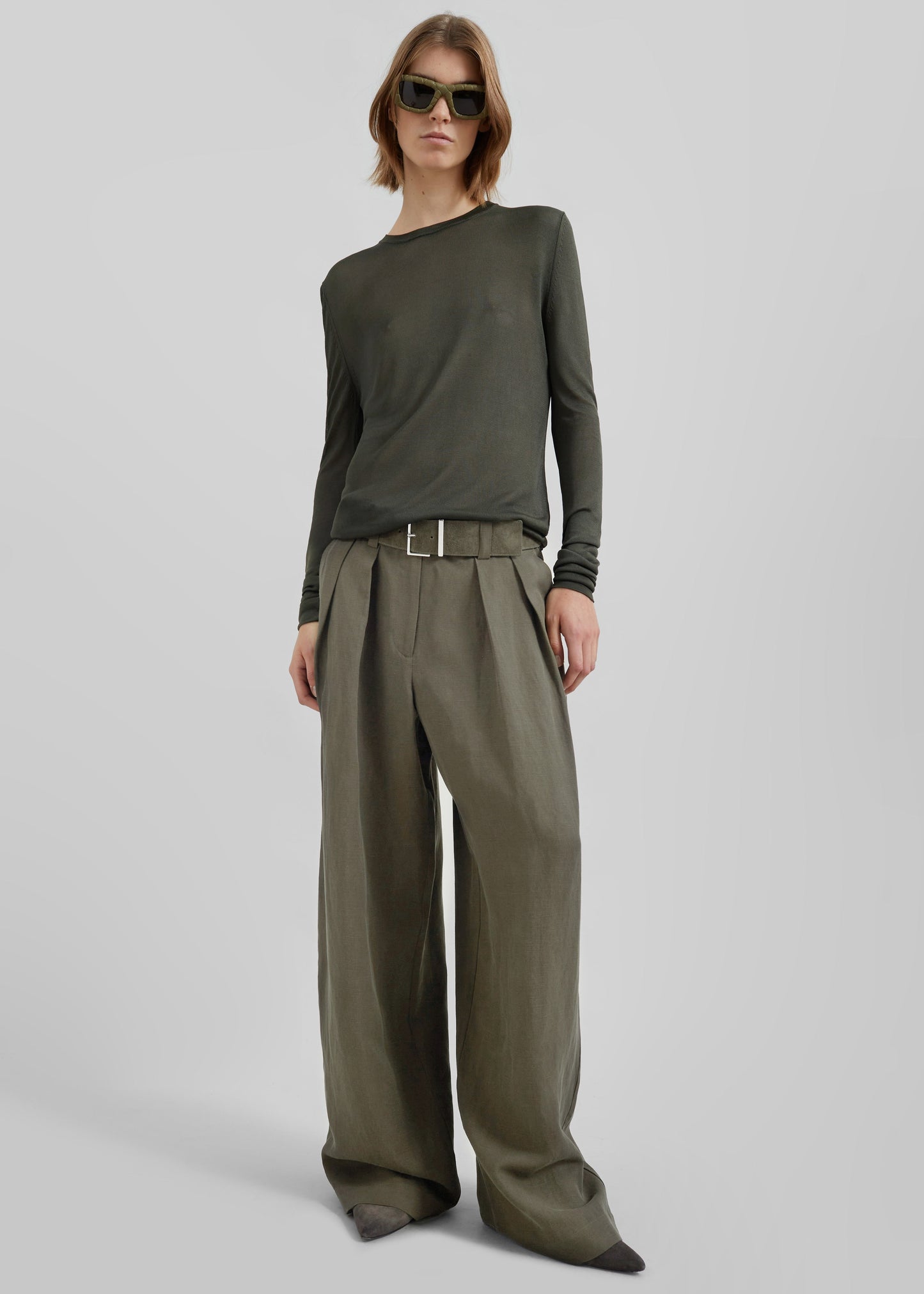 Daytona Pleated Linen Trousers - Khaki