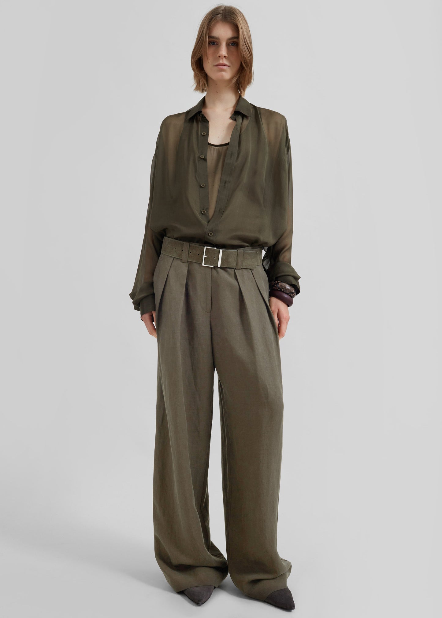 Daytona Pleated Linen Trousers - Khaki