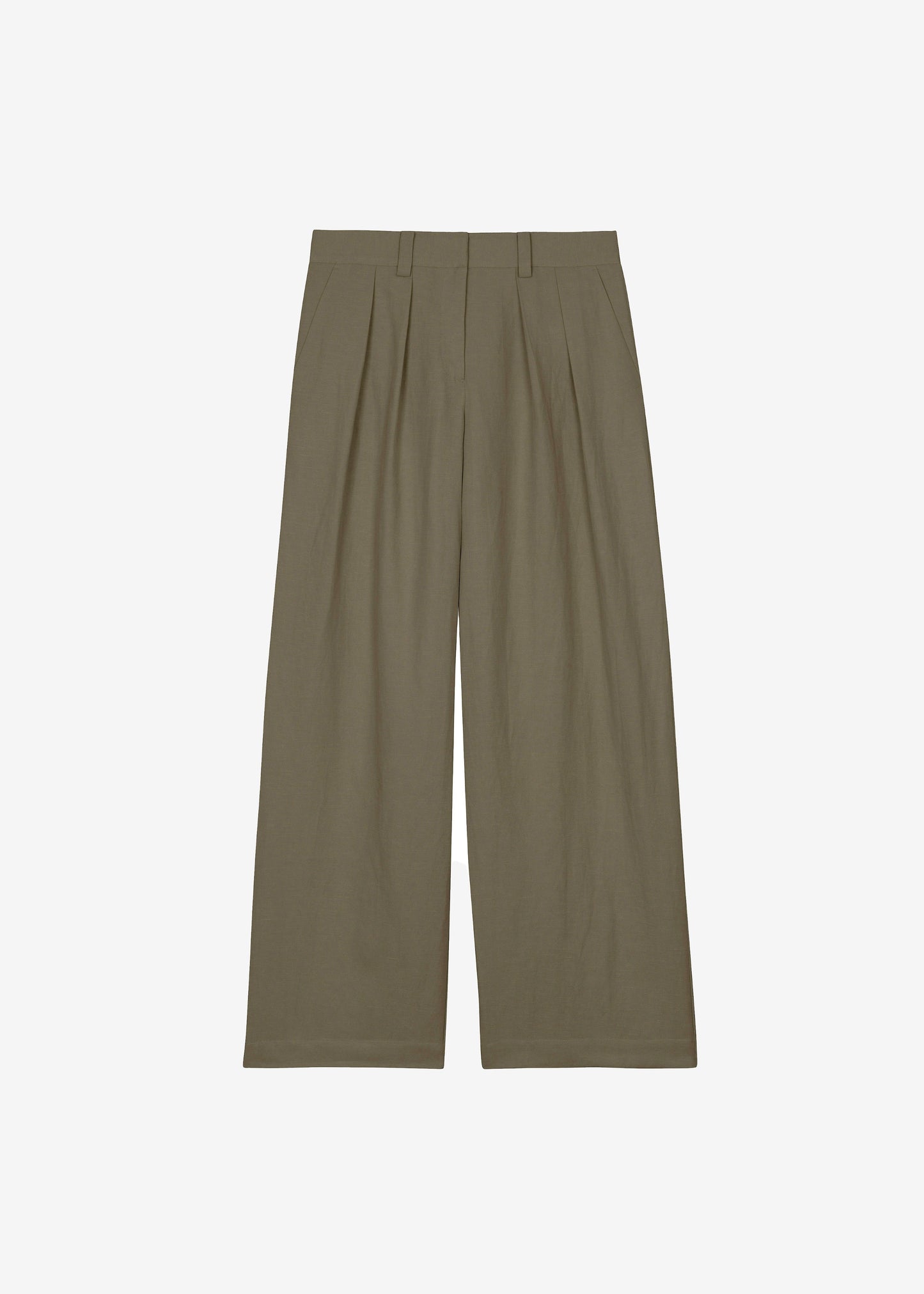 Daytona Pleated Linen Trousers - Khaki