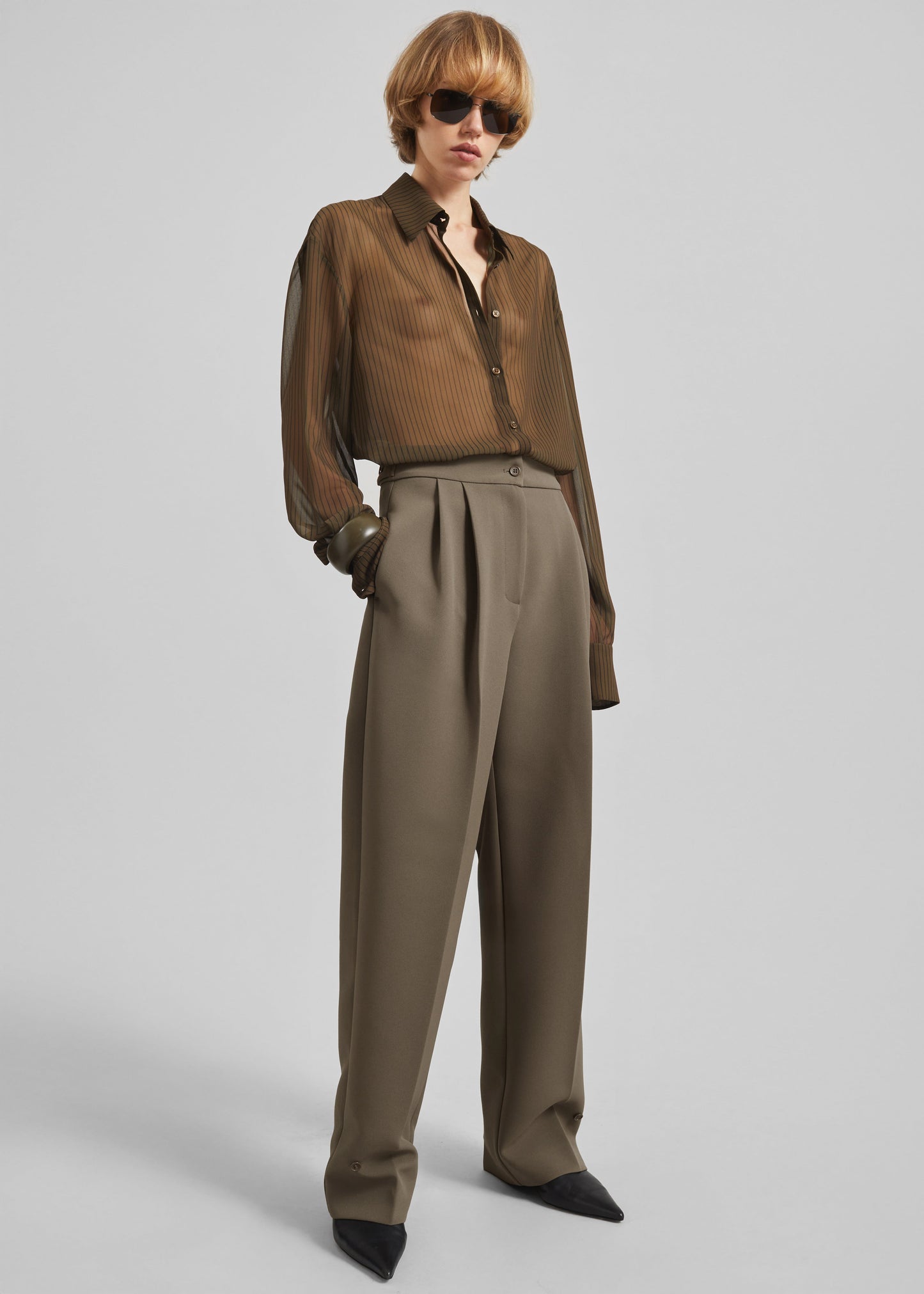 Doyer Pleated Trousers - Moss Green