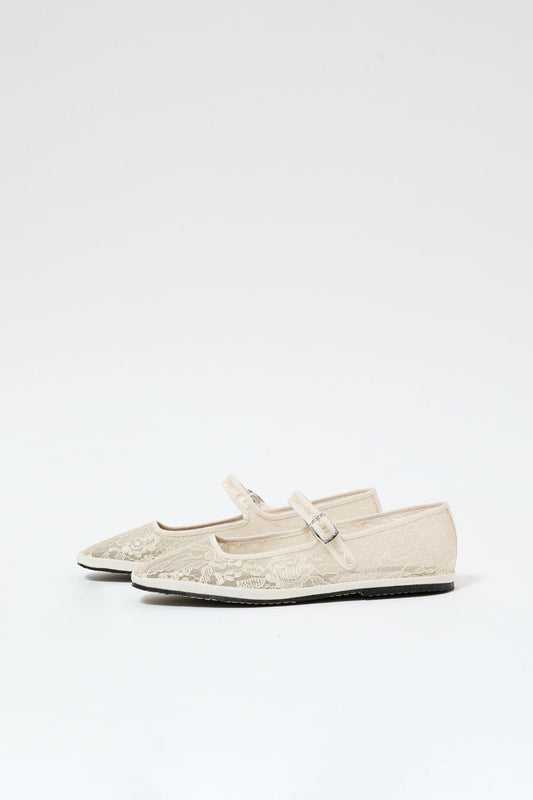 Drogheria Crivellini Square Toe Mary Jane in Champagne Mesh Flower