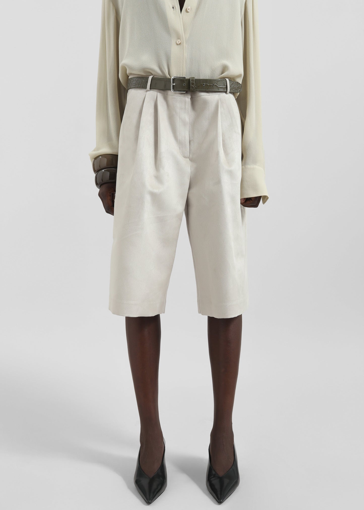 Edale Faux Suede Bermuda Shorts - Light Beige