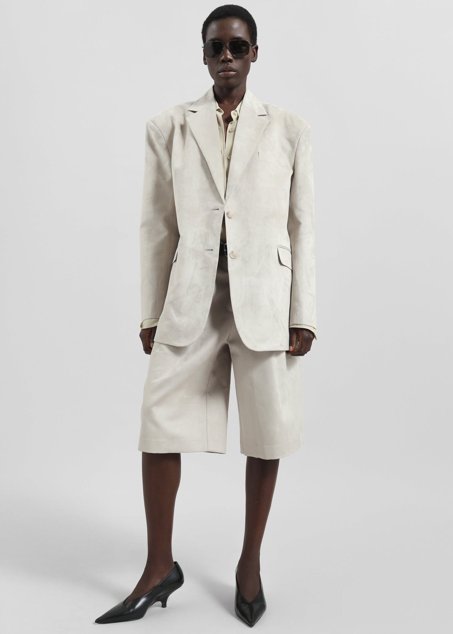 Edale Faux Suede Bermuda Shorts - Light Beige