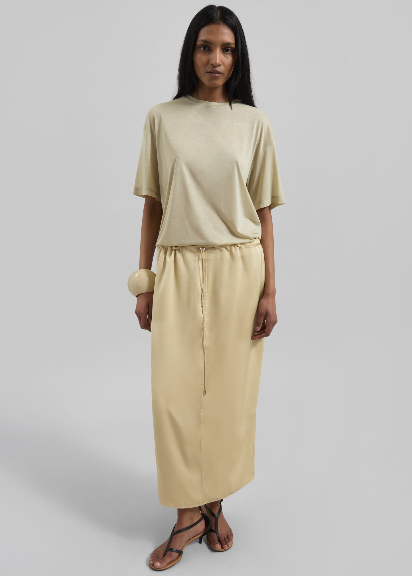 Elvas Satin Midi Skirt - Pale Yellow