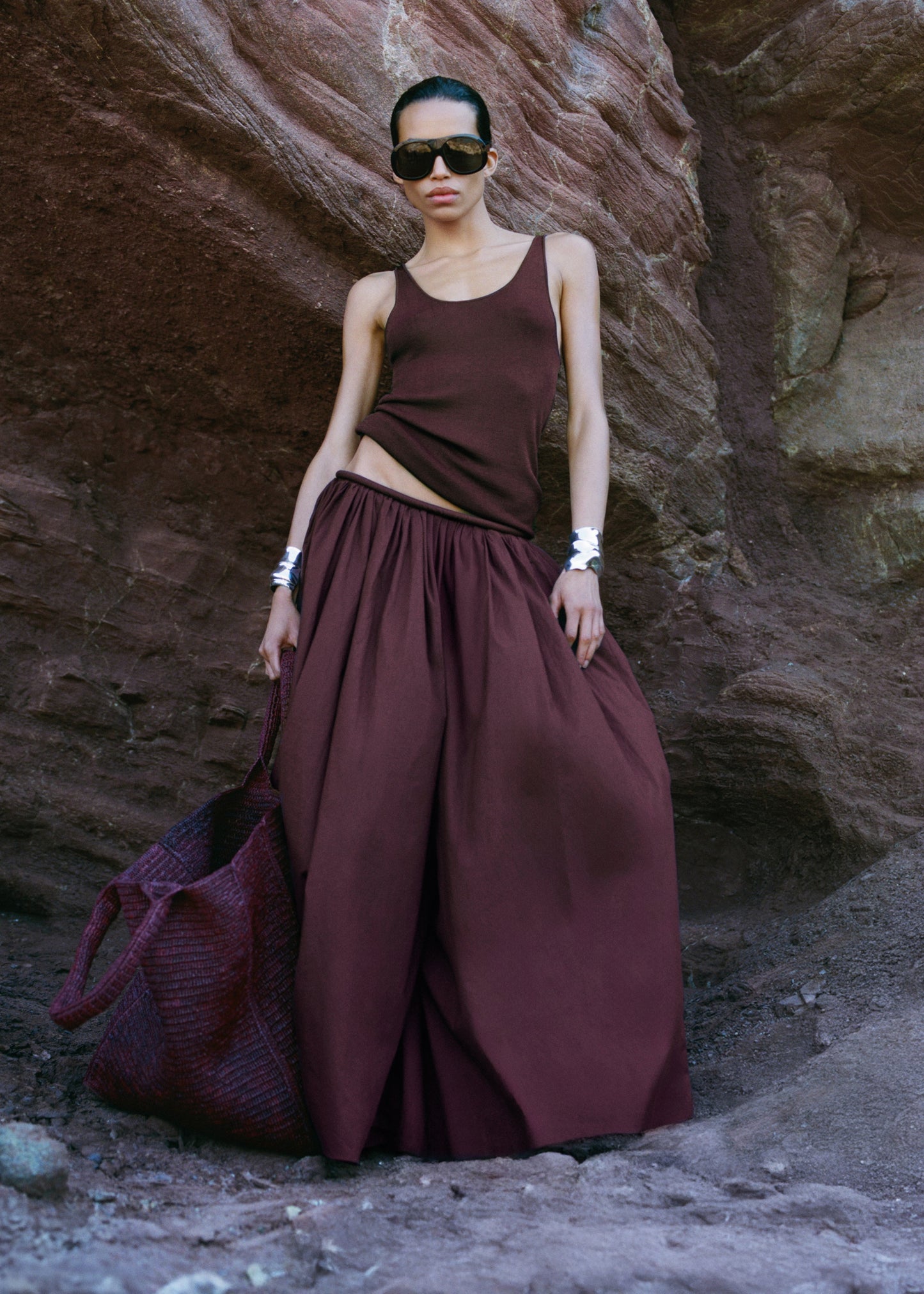 Gaeta Wide Corded Waistband Culottes - Burgundy