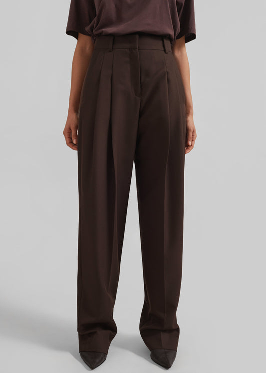 Gelso Pleated Twill Trousers - Brown