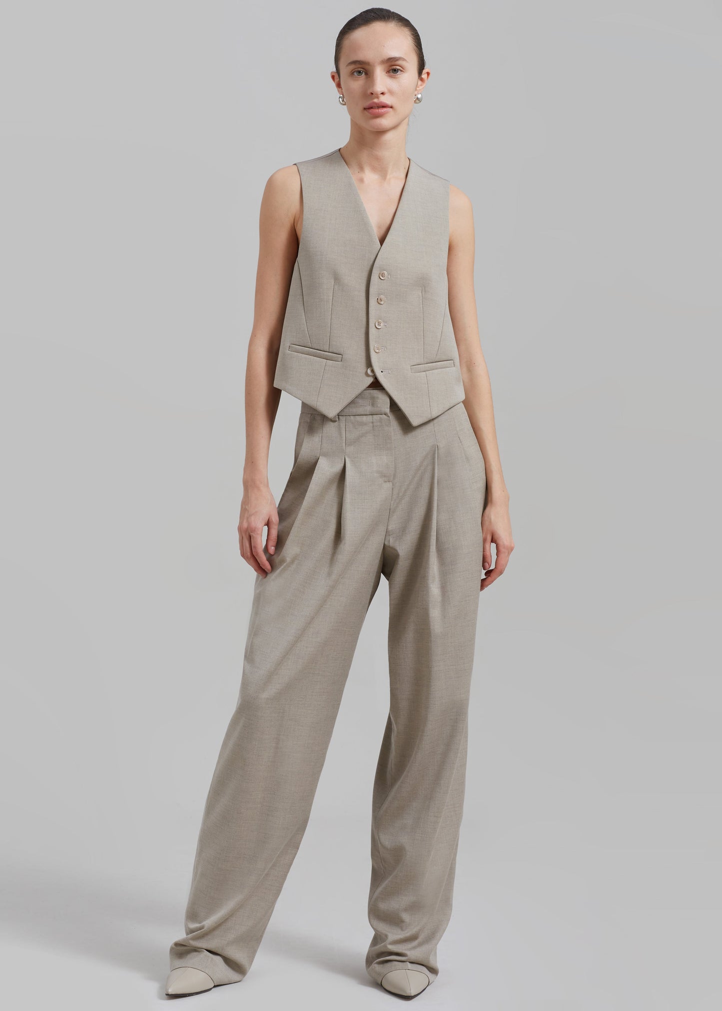 Gelso Pleated Trousers - Light Taupe Melange