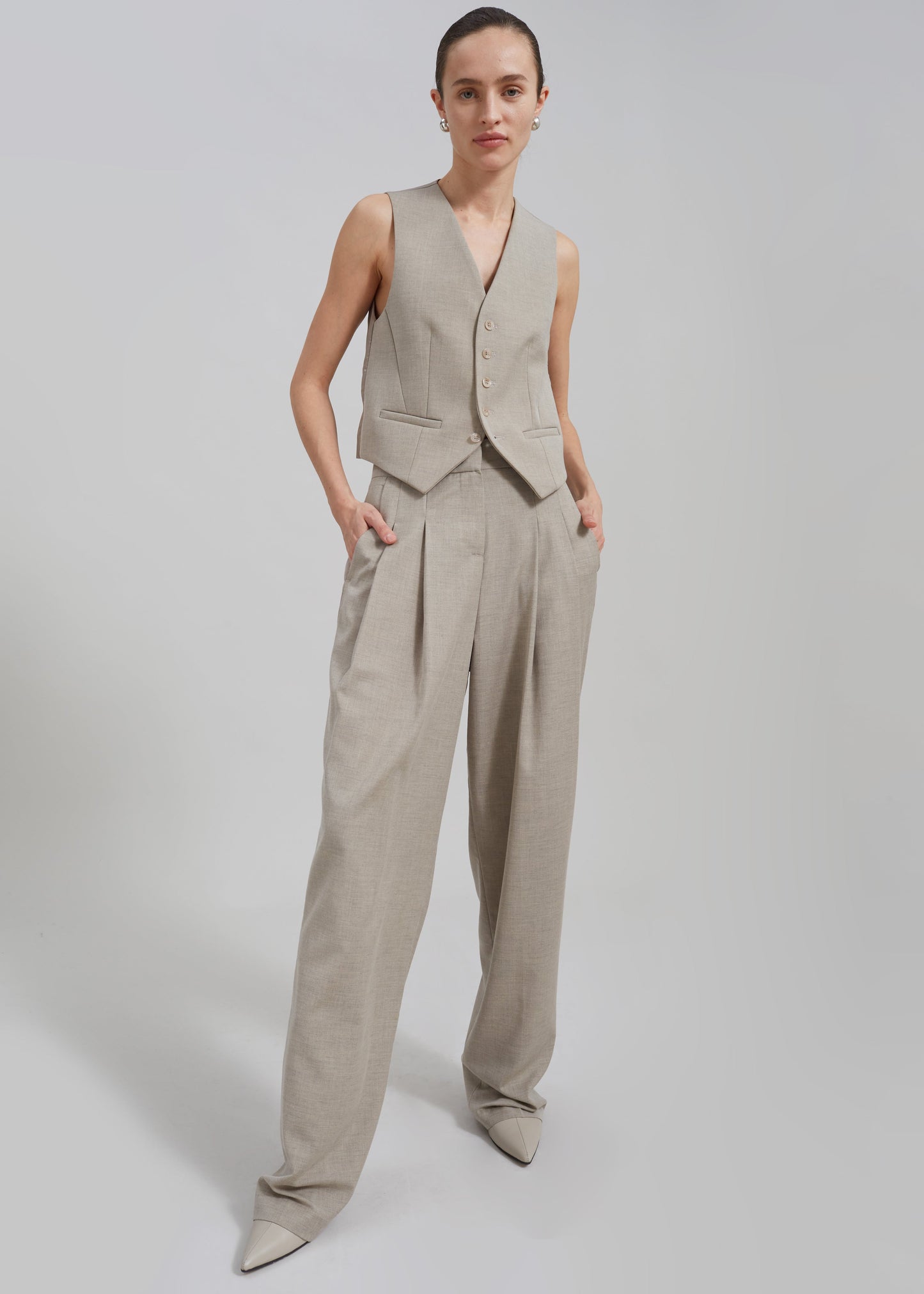 Gelso Pleated Trousers - Light Taupe Melange