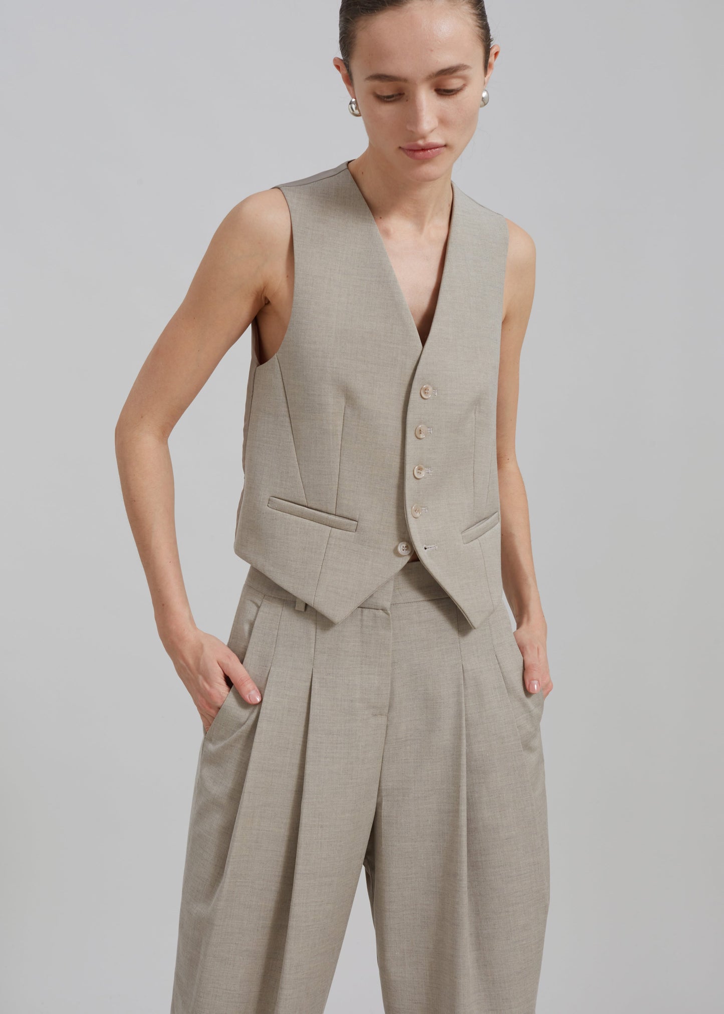Gelso Pleated Trousers - Light Taupe Melange