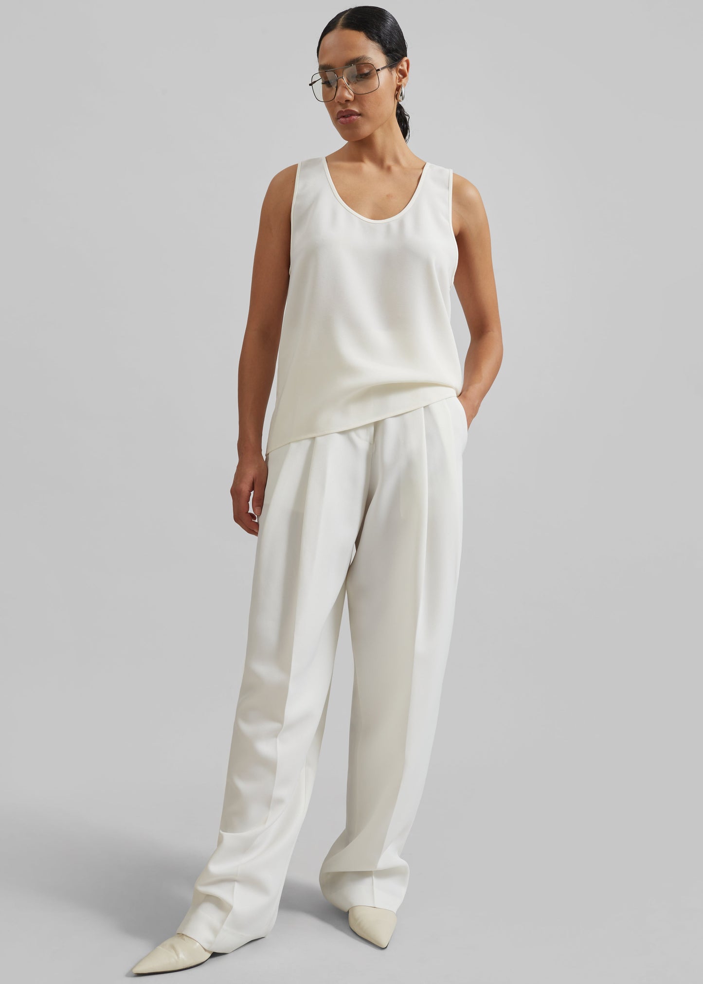 Gelso Pleated Twill Trousers - White
