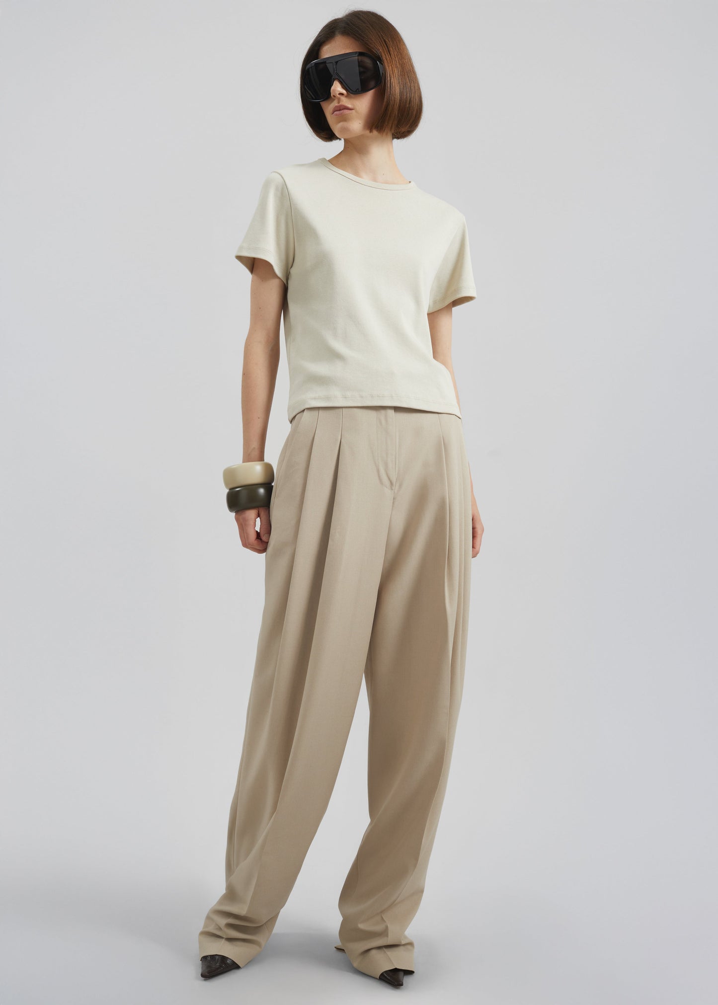 Gelso Pleated Twill Trousers - Beige
