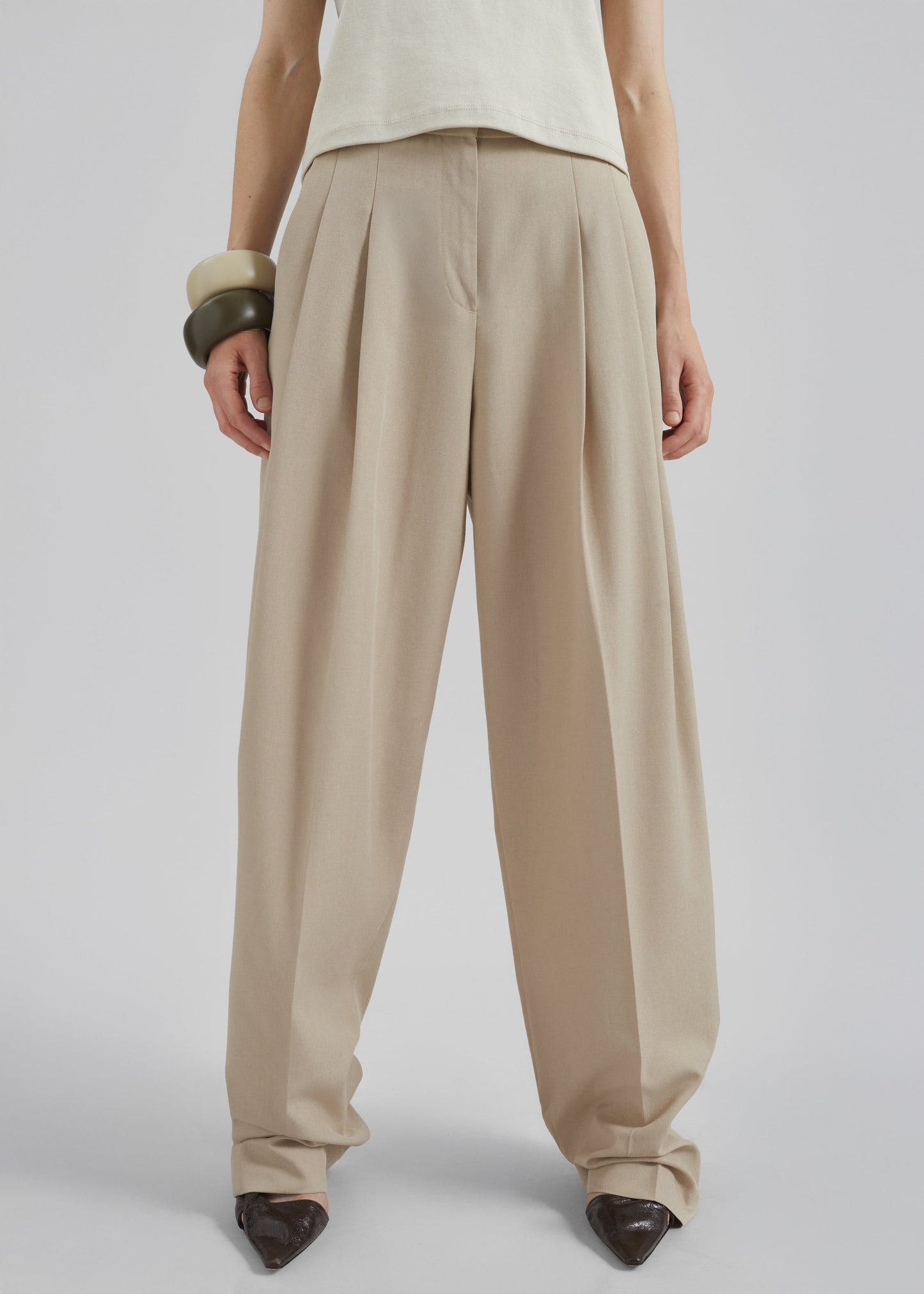 Gelso Pleated Twill Trousers - Beige