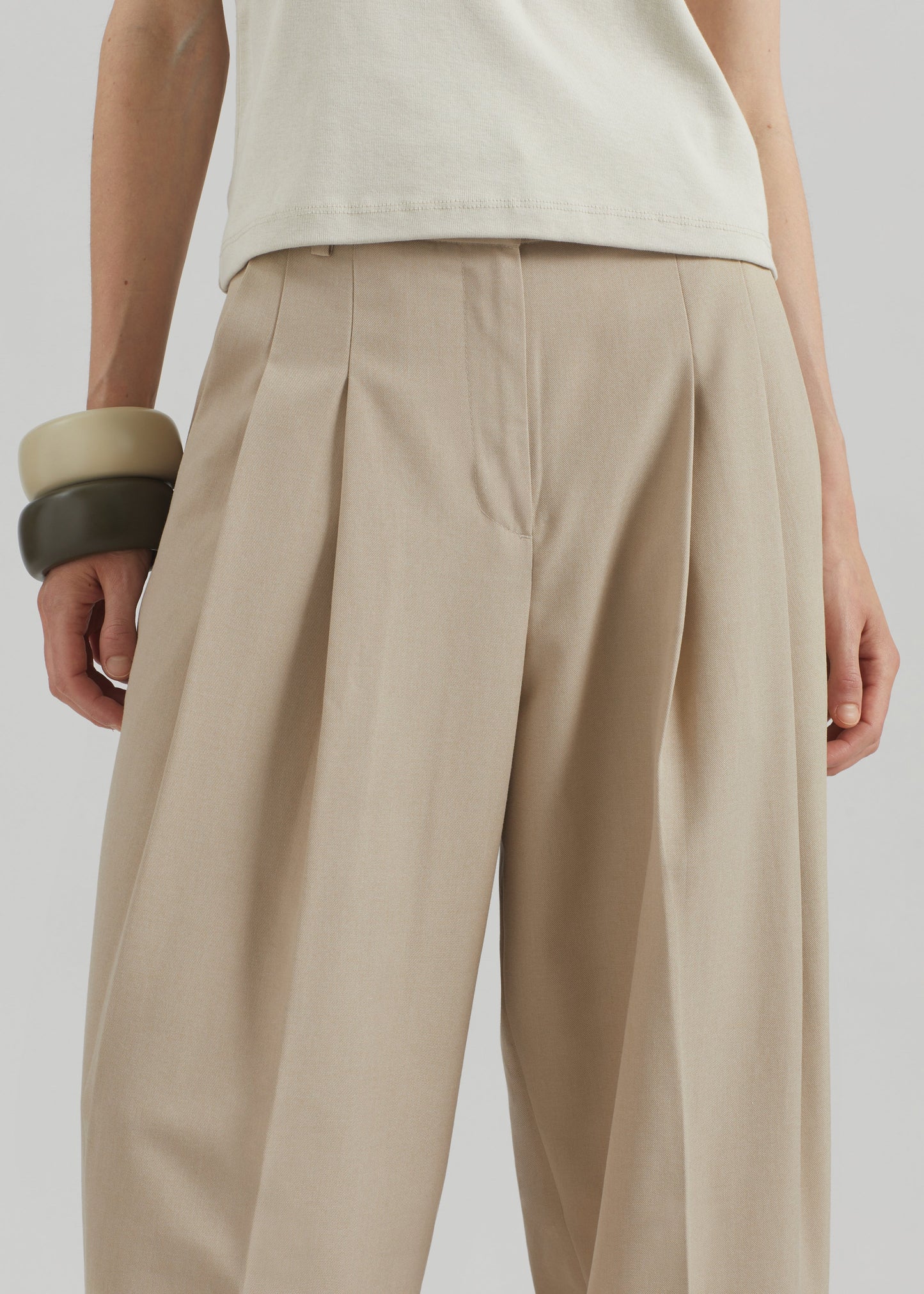 Gelso Pleated Twill Trousers - Beige
