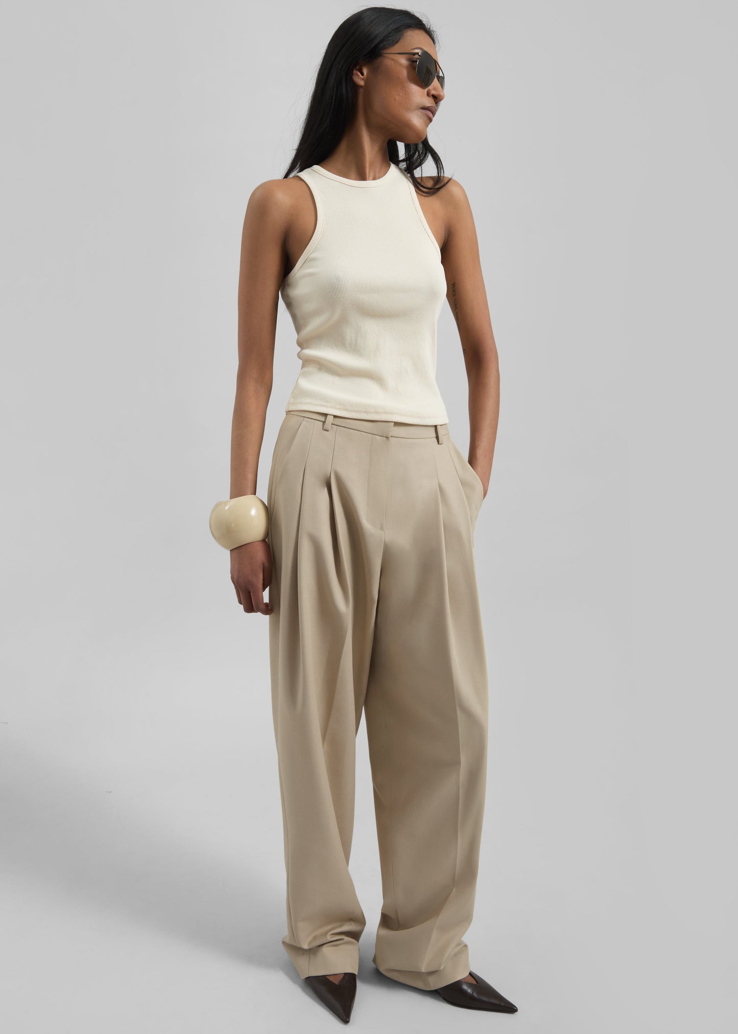 Gelso Pleated Twill Trousers - Beige