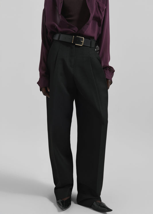 Gelso Pleated Twill Trousers - Black