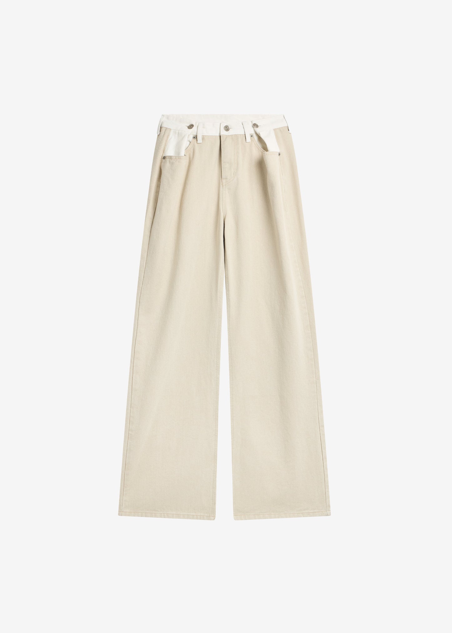Hayla Contrast Denim Pants - Beige/Off White