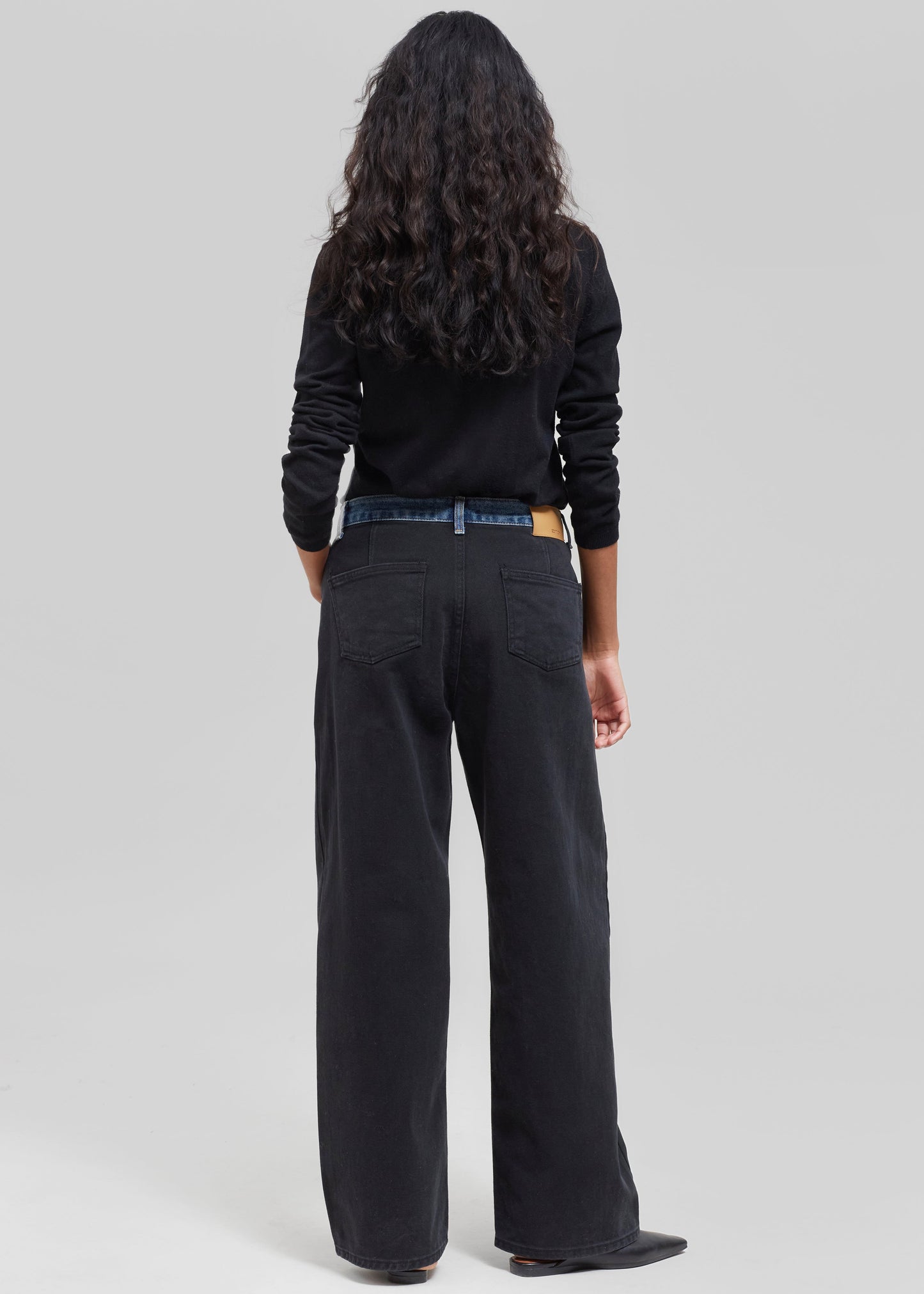 Hayla Contrast Denim Pants - Black/Blue