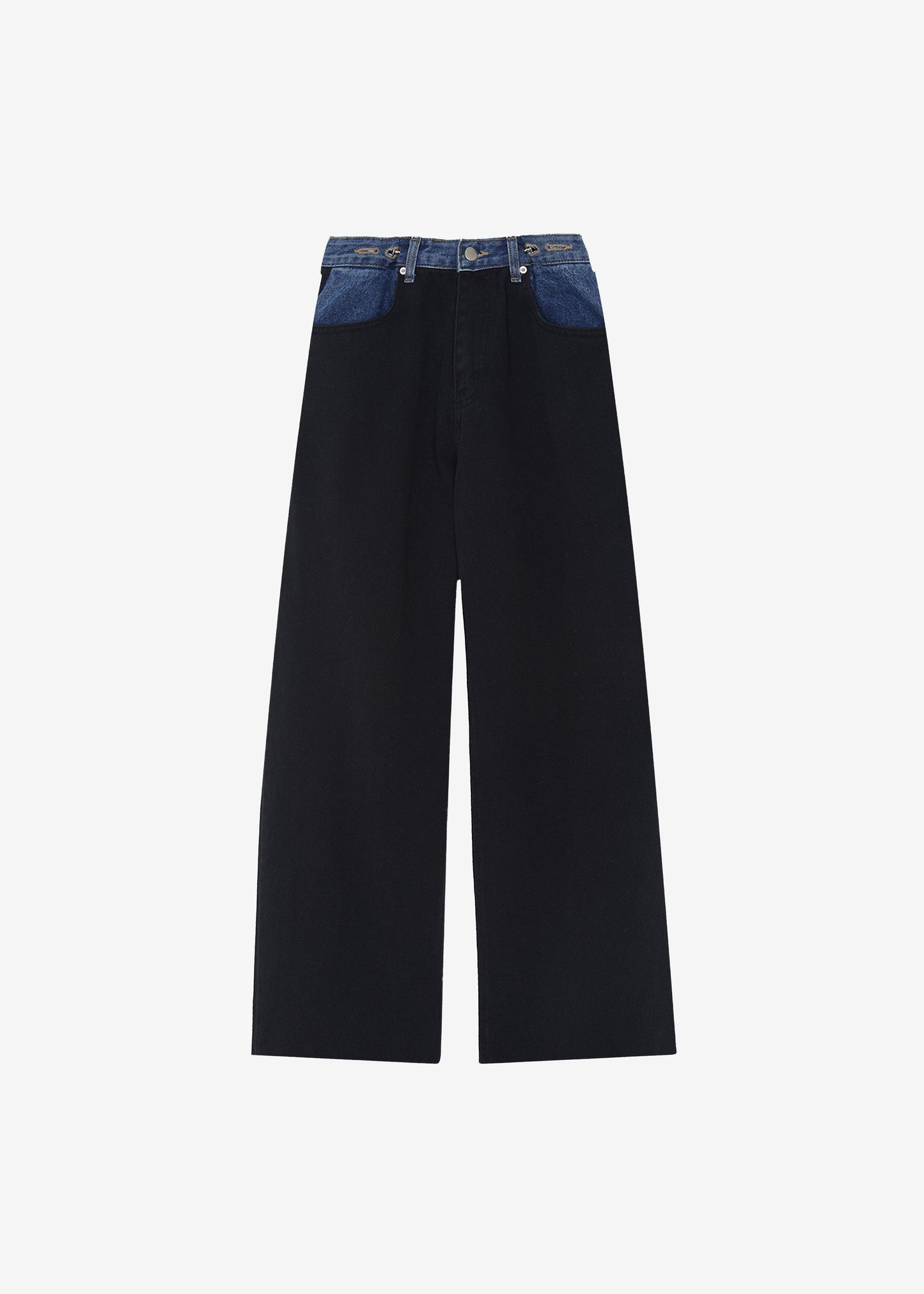 Hayla Contrast Denim Pants - Black/Blue