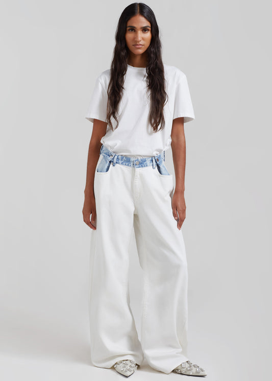 Hayla Contrast Denim Pants - Off White/Blue