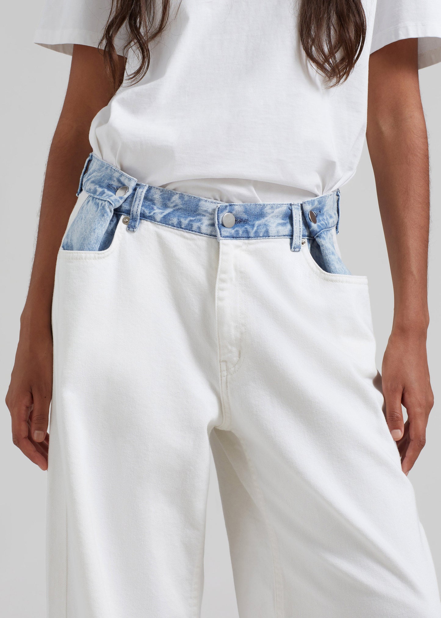 Hayla Contrast Denim Pants - Off White/Blue