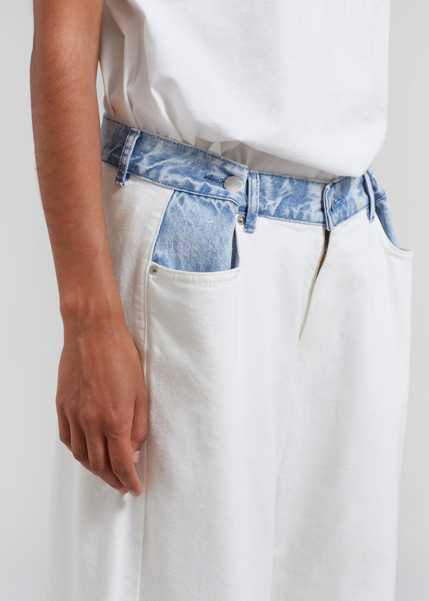 Hayla Contrast Denim Pants - Off White/Blue