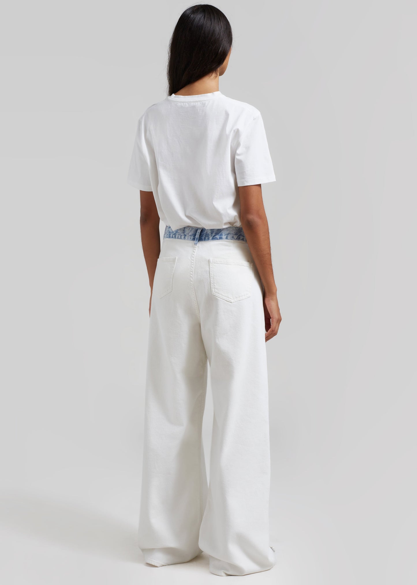 Hayla Contrast Denim Pants - Off White/Blue