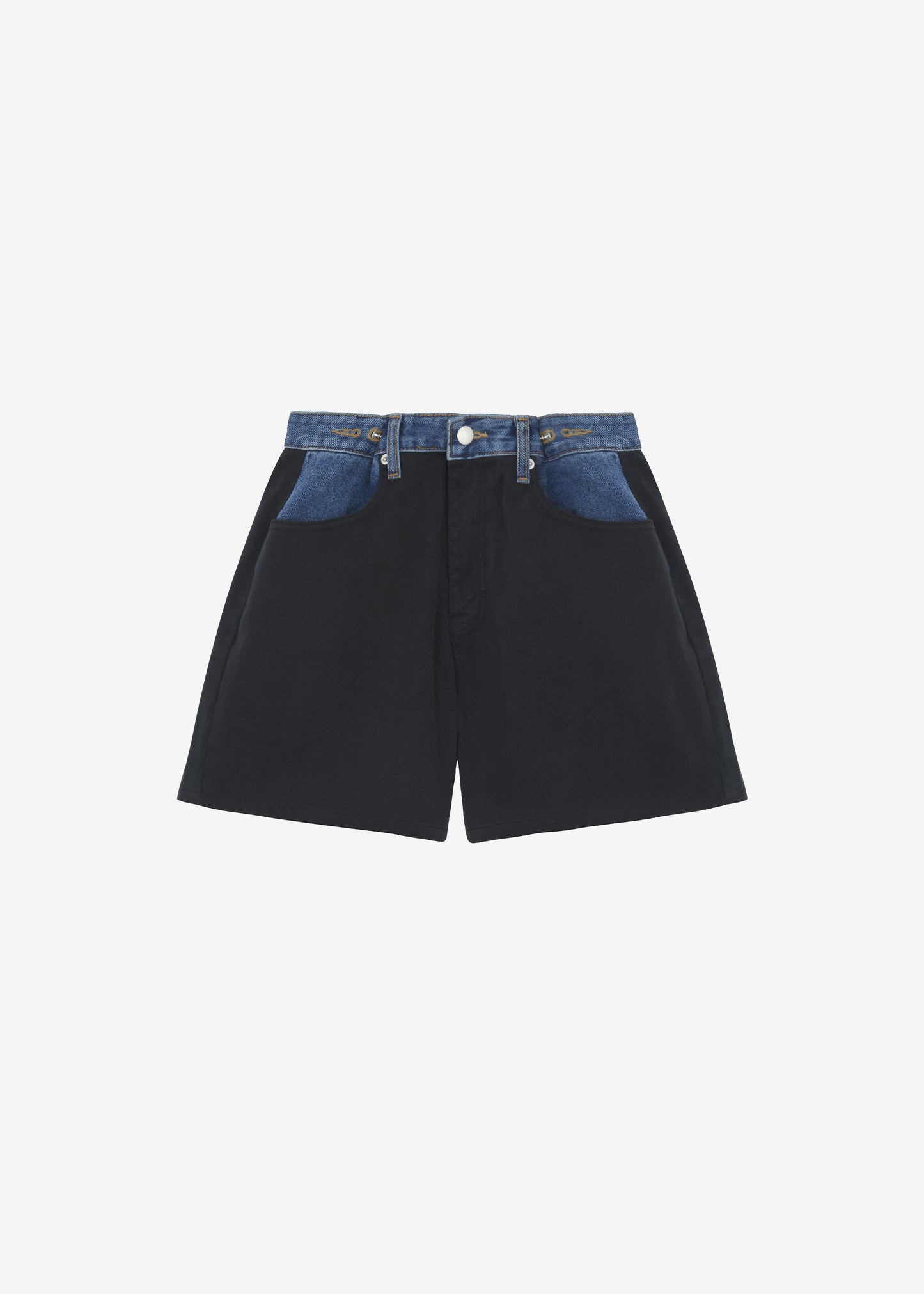 Hayla Contrast Denim Shorts - Black/Blue